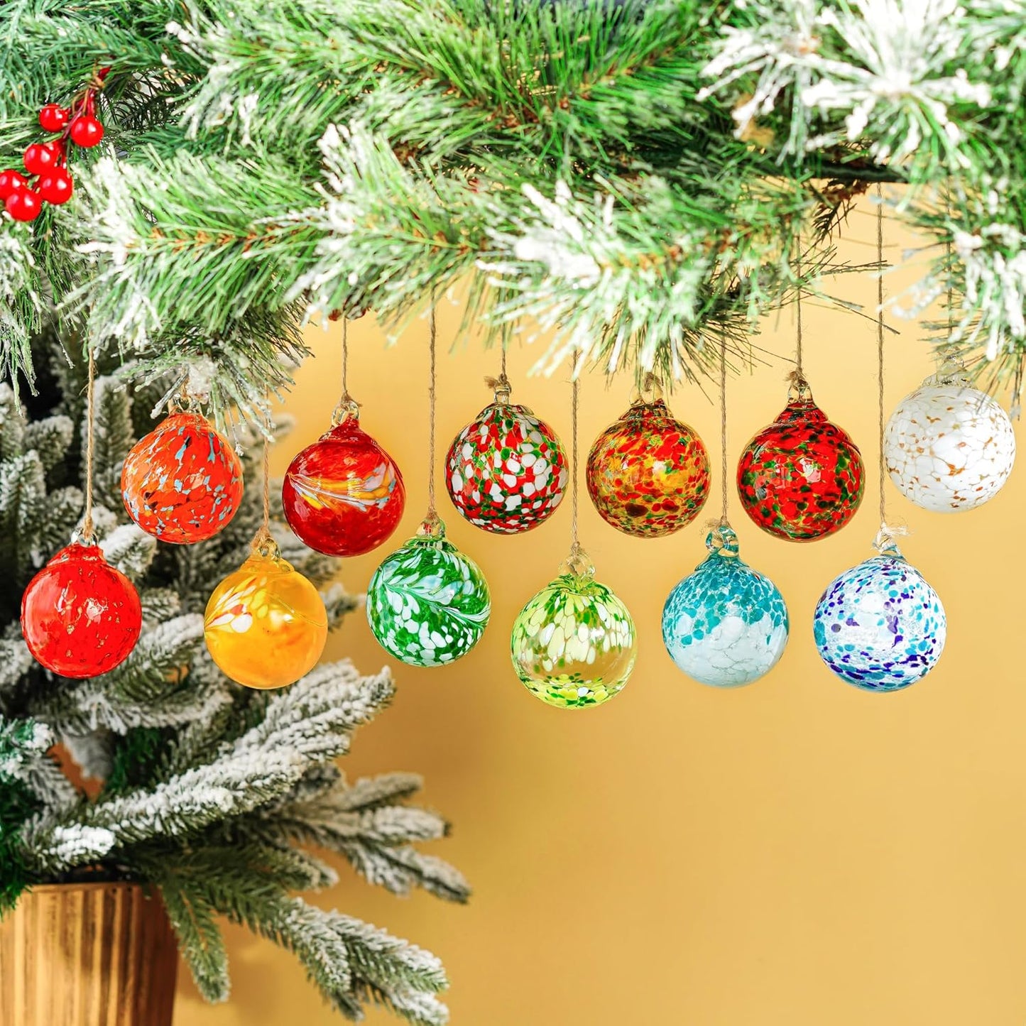Set of 12 Hand Blown Glass Ornaments Hanging Gazing Balls Witches Balls, Outdoor Patio Garden Decor