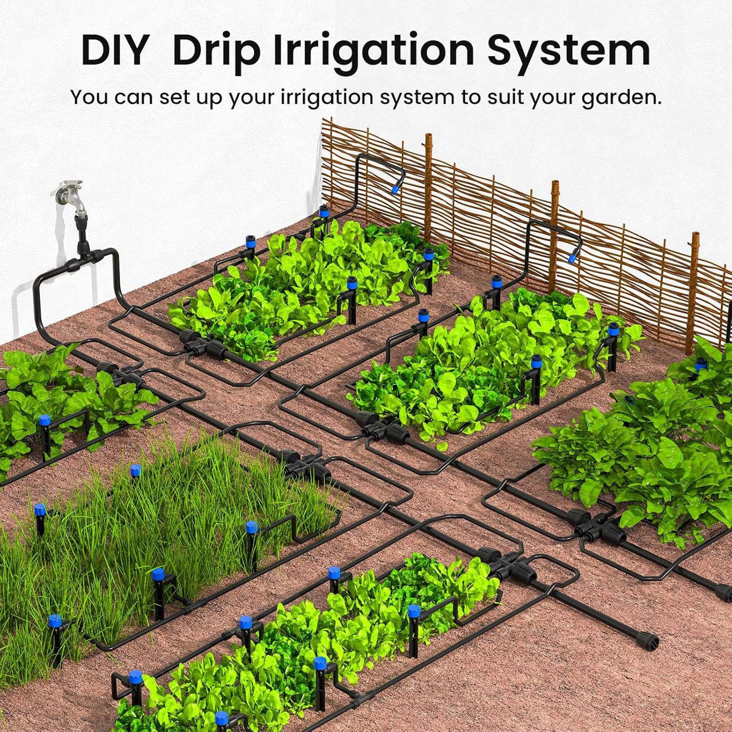 MIXC 230FT Quick-Connect Drip Irrigation System Kit, Automatic Garden Watering System with 1/4" & 1/2" Fast-Lock Tubing - Adjustable Nozzles & Sprinklers for Garden, Greenhouse, Lawn, Potted Plants