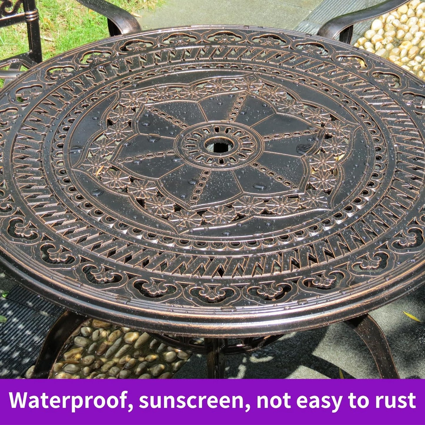 Outdoor Table Tile Round Patio Table All Weather Aluminum Frame Outdoor Dining Tables for Lawn Garden Backyard (90cm Aluminium Tiled Round Table)