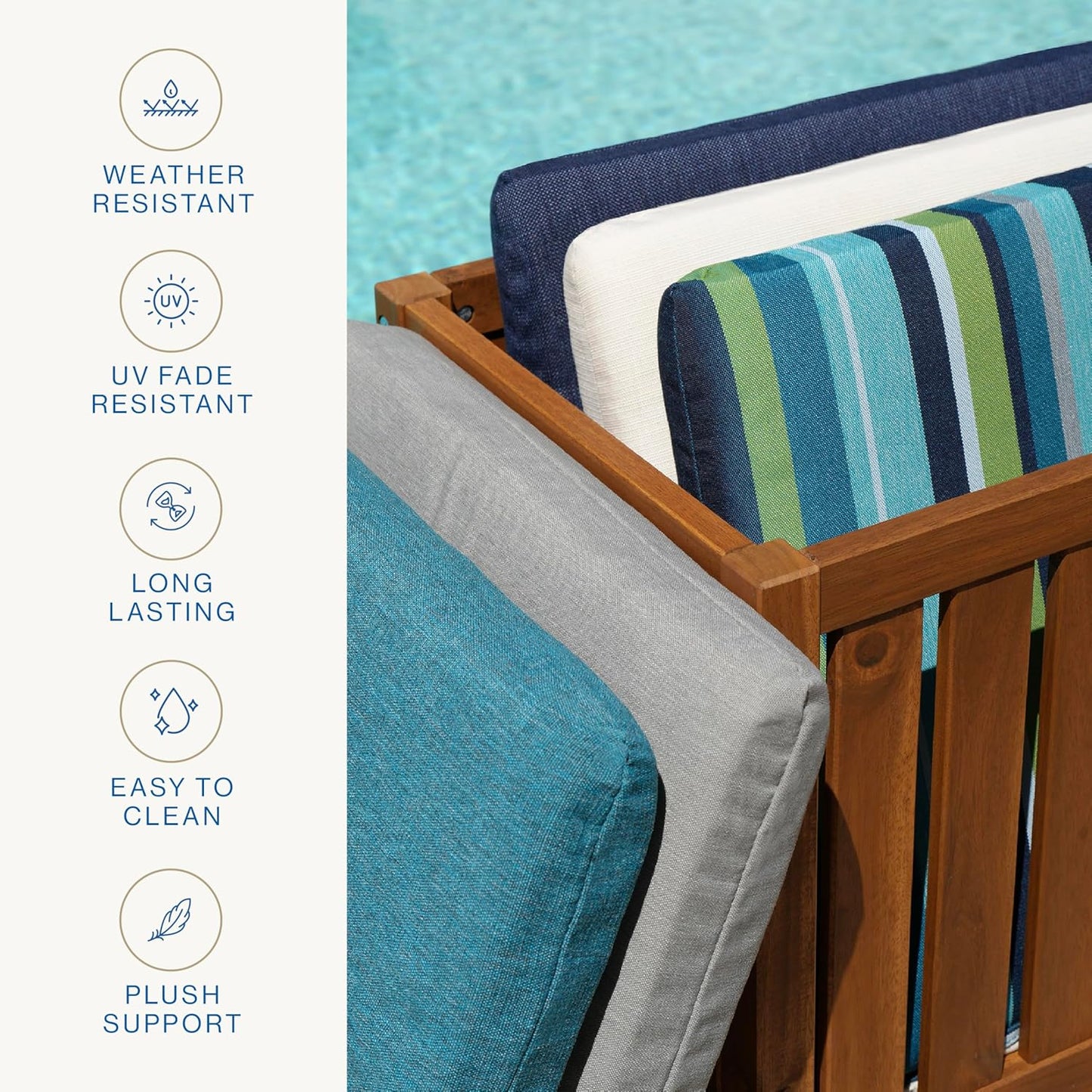 Honeycomb Outdoor Essentials Set of 2 Tufted Seat Pads, 19 x 18, Hampton Texture Neutral Dining Chair Cushions for Patio Furniture