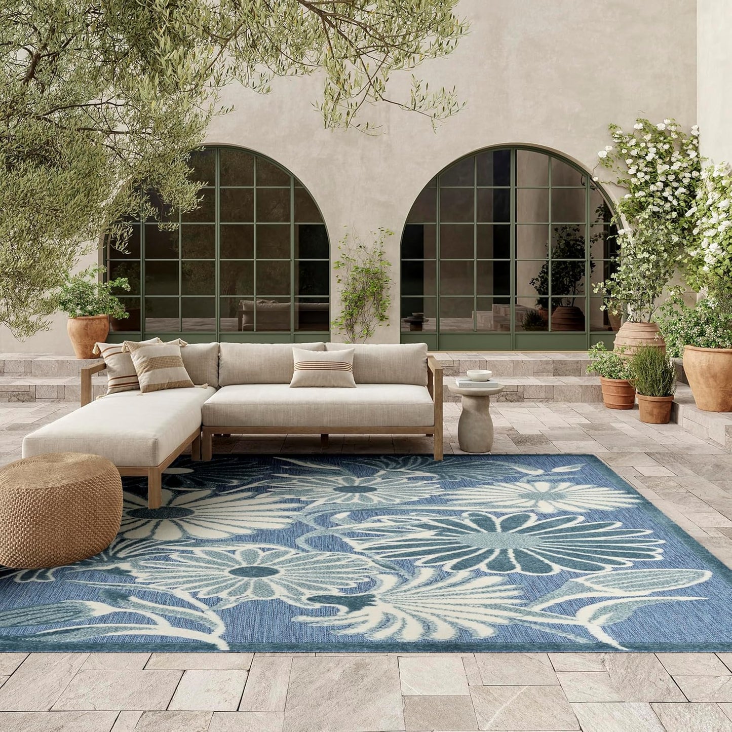Nourison Aloha Blue 9' x 12' Area Rug - Easy Clean, Non Shedding, Bed Room, Living Room, Dining Room, Kitchen (9' x 12')