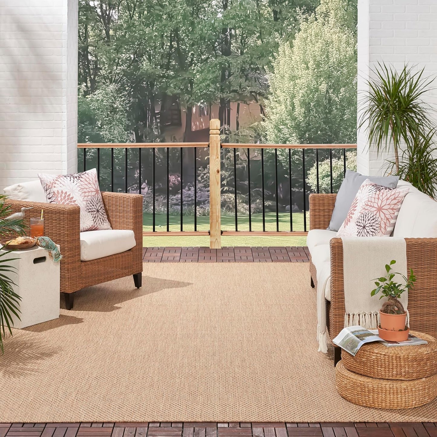 Nourison Home Courtyard Jute 8' x 10' Area Rug - Easy Clean, Non Shedding, Bed Room, Living Room, Dining Room, Kitchen (8' x 10')