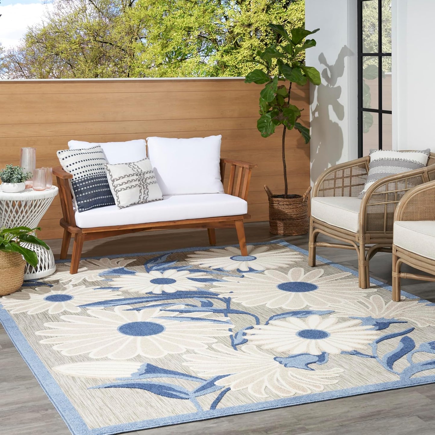 Nourison Home Aloha 7' x 10' Blue Gray Fabric Contemporary Area Rug (7' x 10')