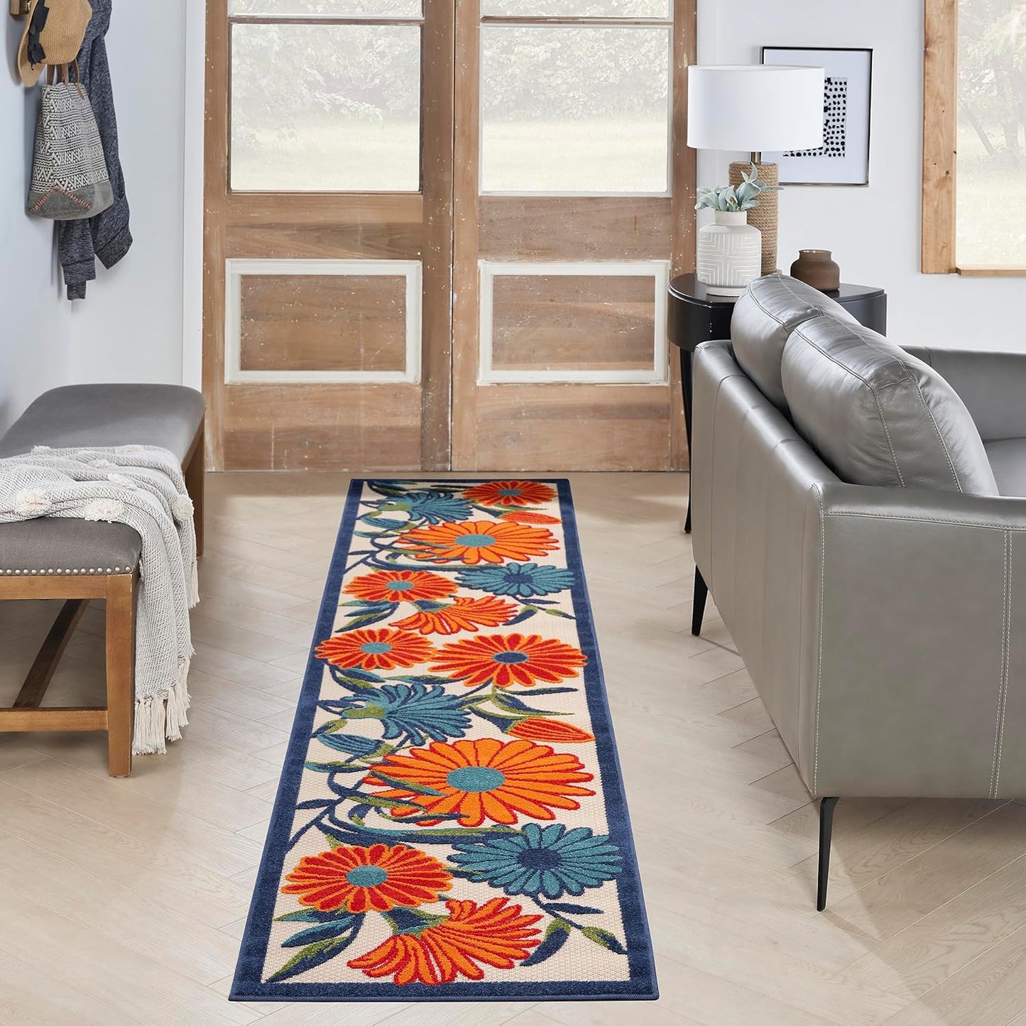 Nourison Home Aloha Outdoor Multicolor 2'3" x 8' Area Rug, Easy Cleaning, Non Shedding, Bed Room, Living Room, Dining Room, Deck, Backyard, Patio (2x8)