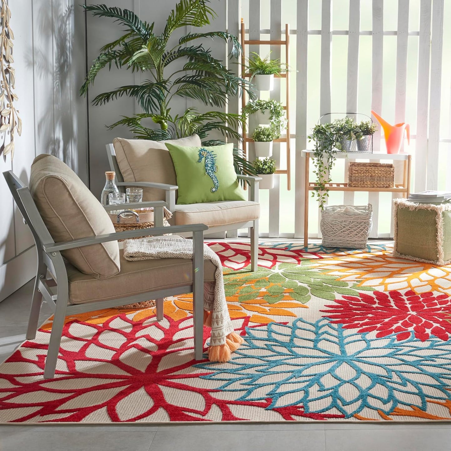 Nourison Home Aloha 7' x 10' Fabric Indoor/Outdoor Rug in Green/Multi-Color