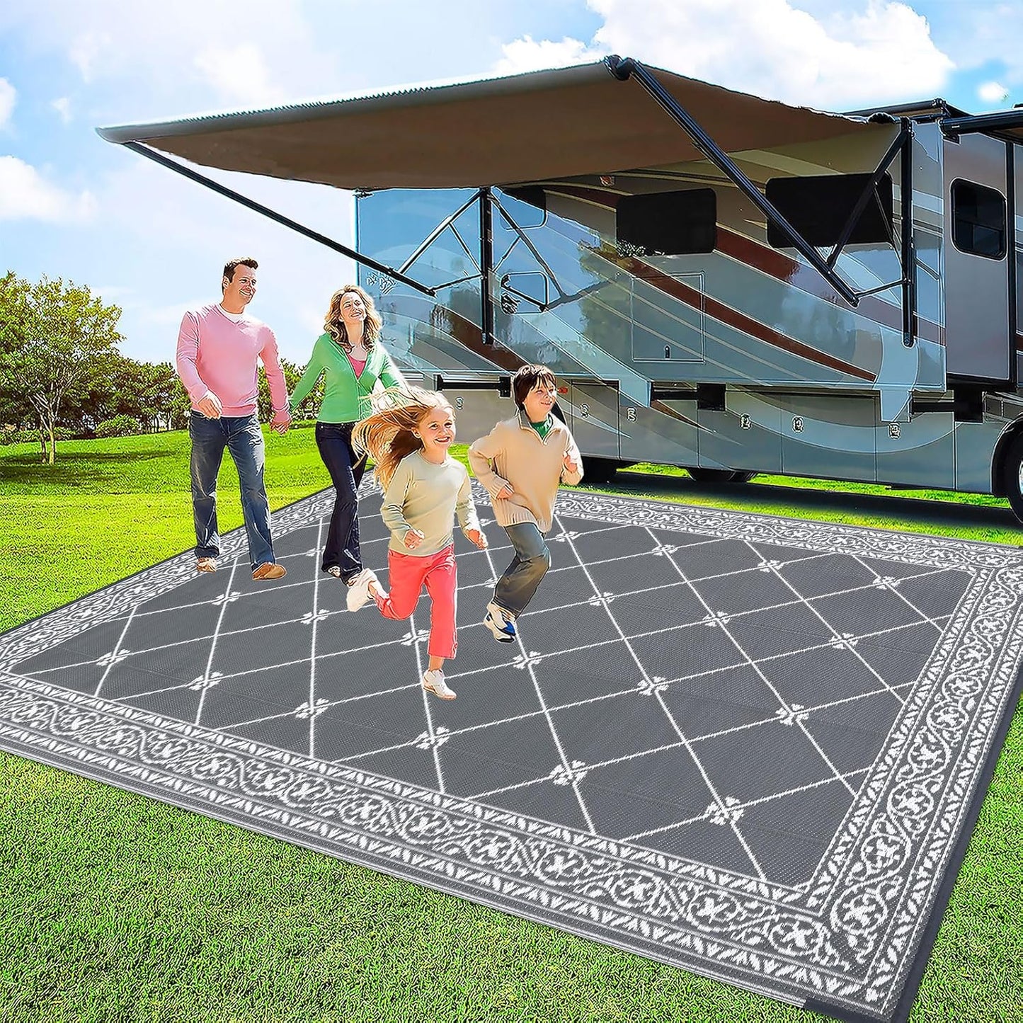 HiiARug Reversible Mats Outdoor Rug 6'x9' for Patio Plastic Straw Patio Rugs Outdoor Rugs Large Floor Mat for Ourdoor Decor,Garden, Patio, Backyard, Deck, Picnic, RV, Camping (Grey)