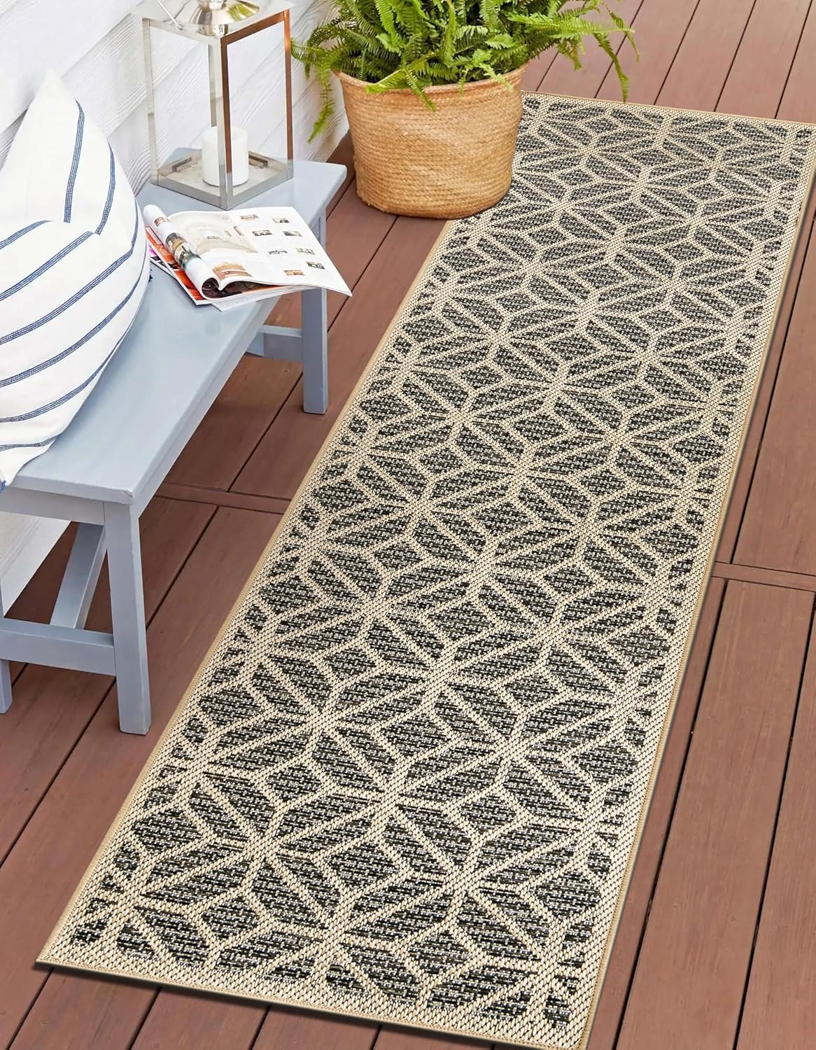 Rugshop Contemporary Geometric Indoor/Outdoor Runner Rug 2' 3" X 12' Blue