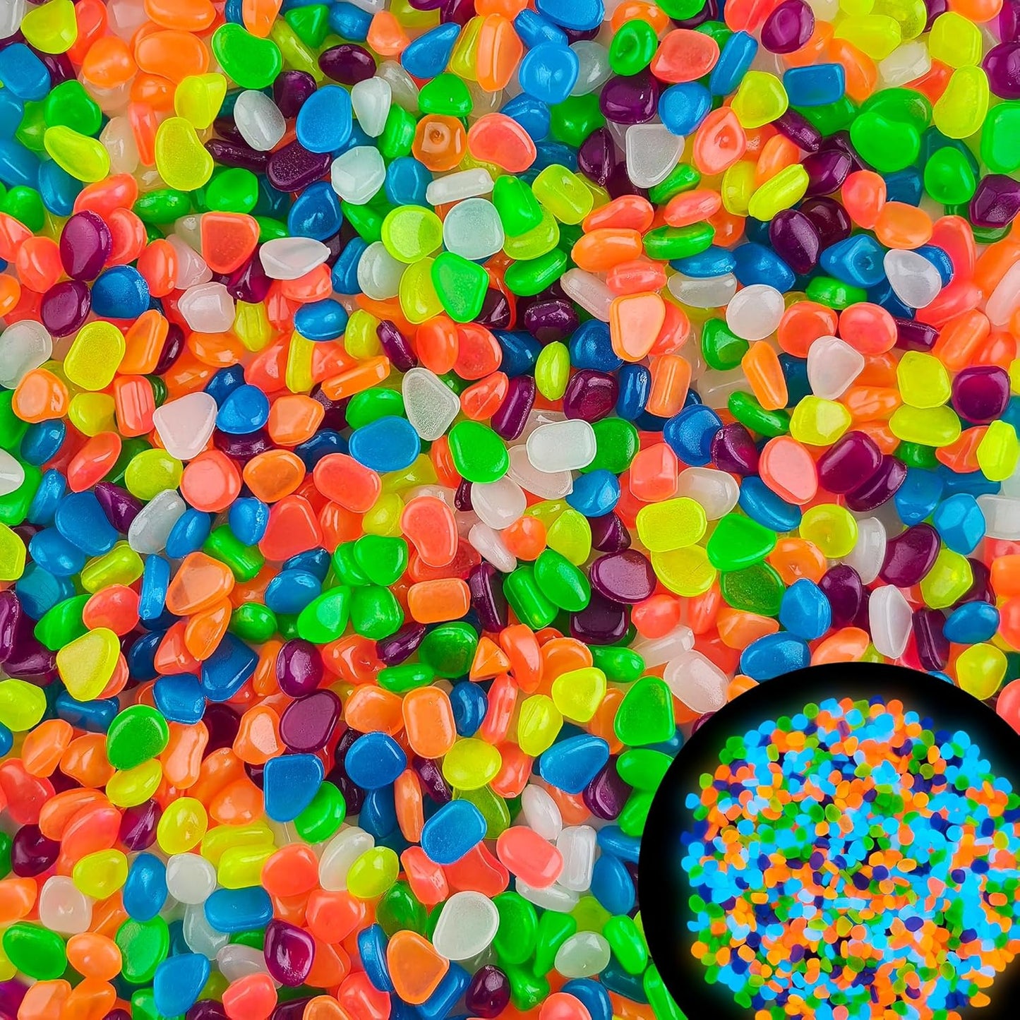 2000pcs 5-8mm Colorful Glow Stones for Outdoors Bulk Outdoor Garden Glow Pebbles Aquarium Luminous Stone for Walkways Driveway Yard Plant Pots