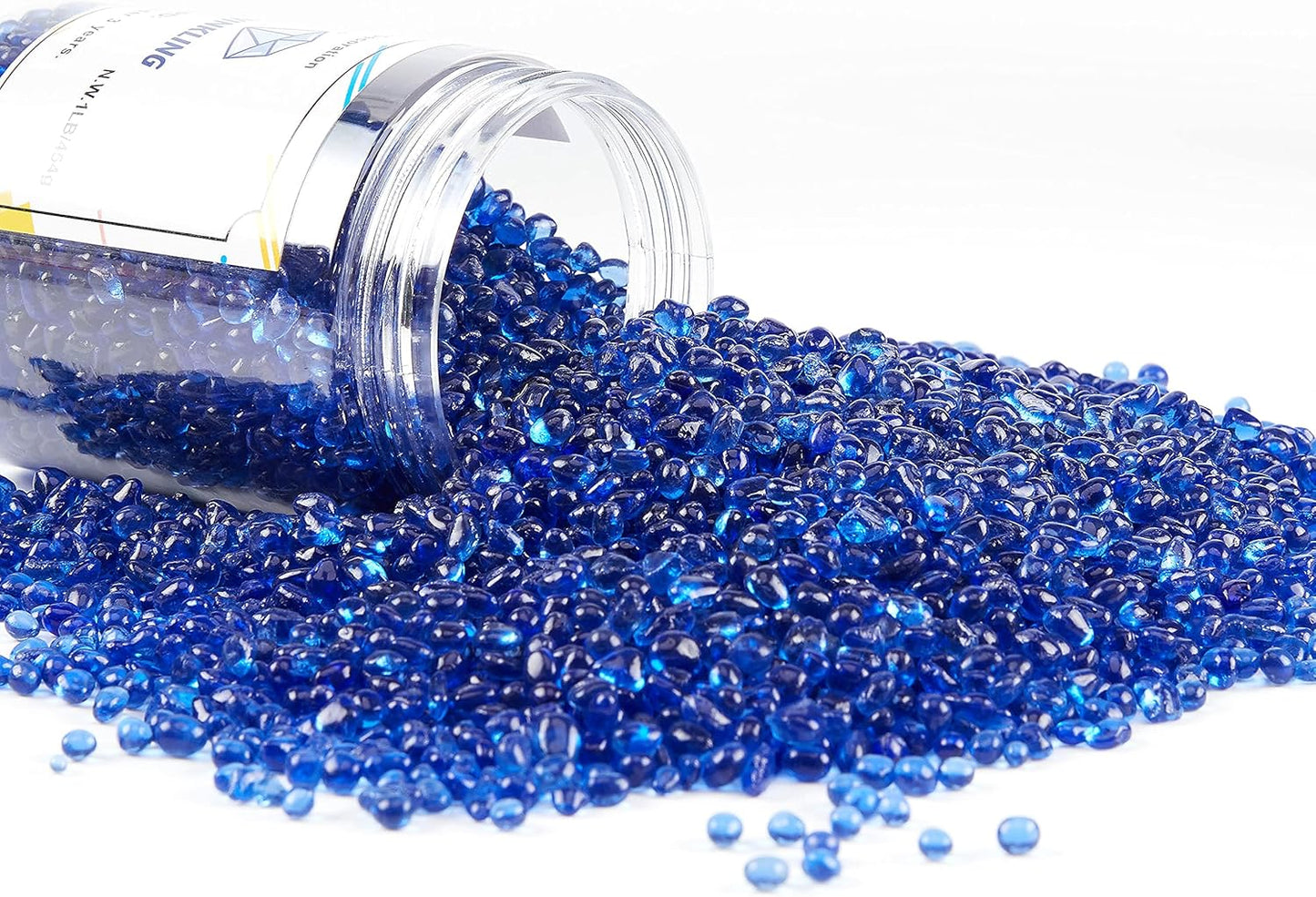 TWINKLING High Luster Round Fire Glass Stones,Glass Marbles Pebbles,Glass Beads Gems for Fire Pit Vase Fillers Crafts Aquarium Garden Decoration,3-6mm,1-Pound Jar (Cobalt Blue)