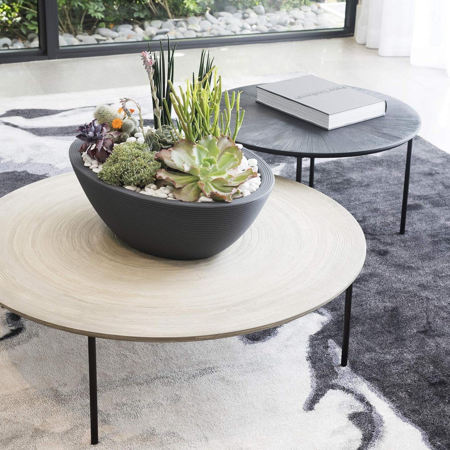 Crescent Garden Delano Oval Planter Bowl, Succulent Garden, Unique Indoor/Outdoor Double-Walled Plant Bowl with Plug- Oval Shape - 30" L x 21" W x 10" H (Midnight Blue)