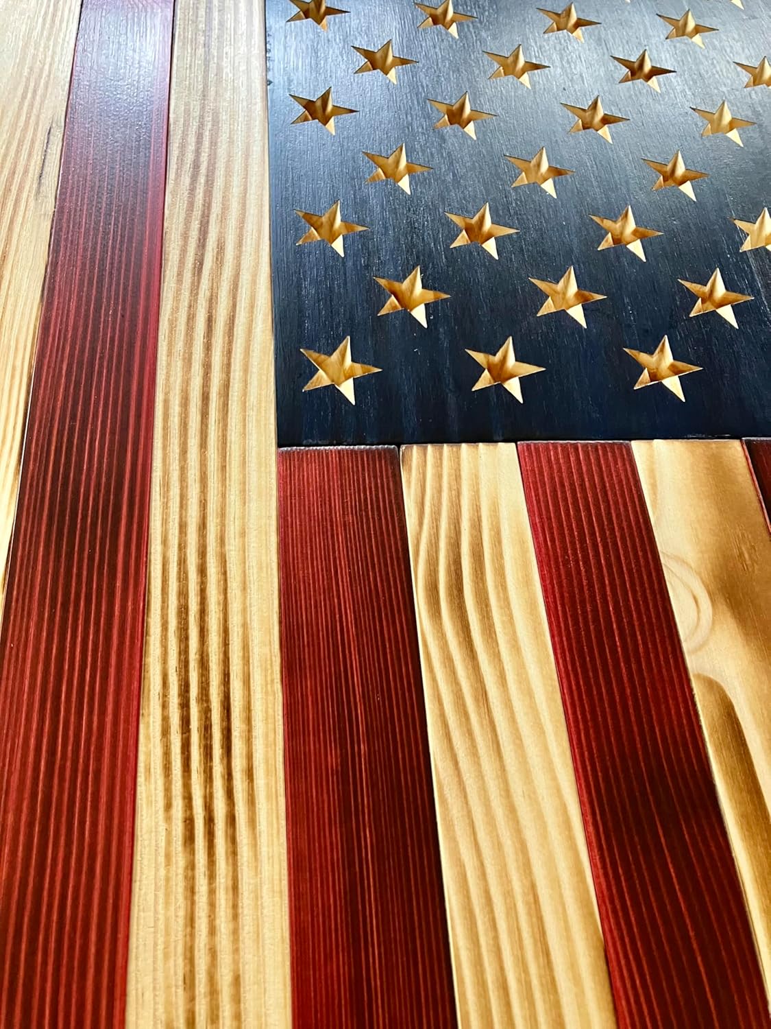 Rustic Wooden American Flag, Patriotic Wall Art (Weather Protected Finish, 26x47)