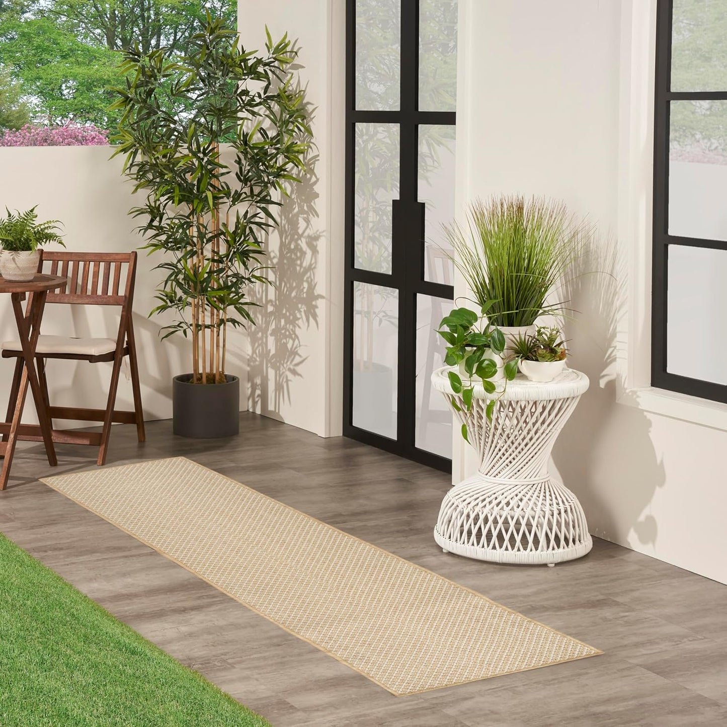 Nourison Home Courtyard Natural 2'2" x 8' Area Rug - Easy Clean, Non Shedding, Bed Room, Living Room, Dining Room, Kitchen (8' Runner)