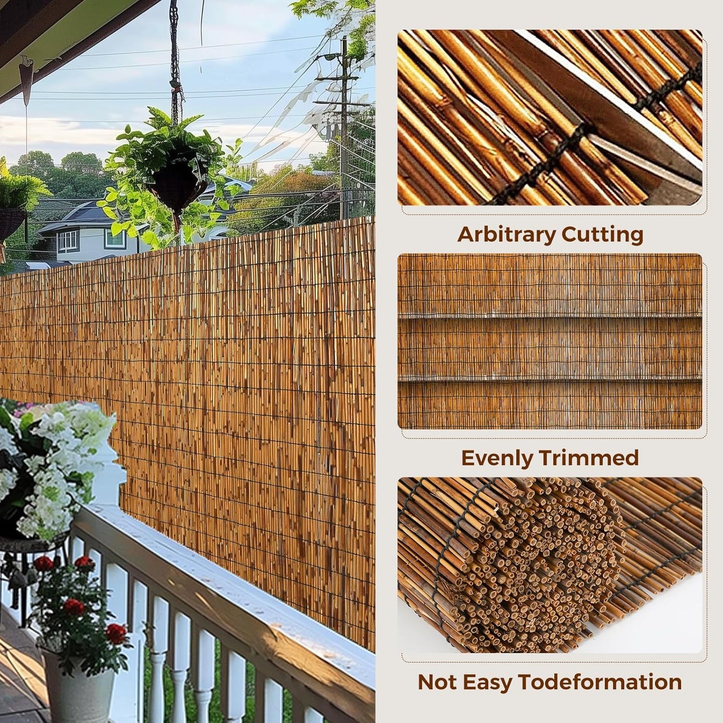 Natural Reed Fencing, Eco-Friendly Reed Fence, 5 feet High x 13.1 feet Long, Reed Screen for Backyard Patio Garden and More,Brown…