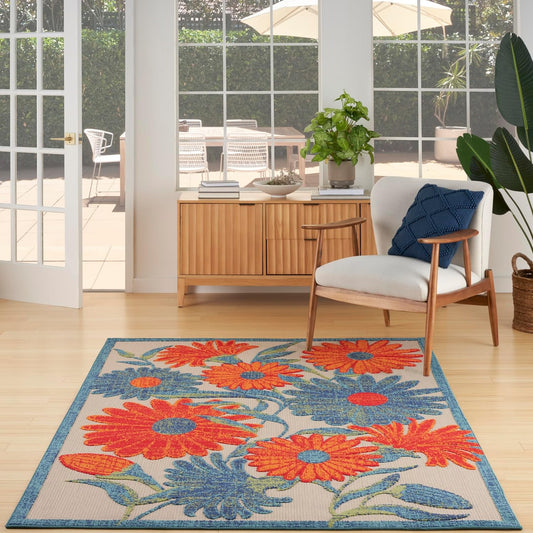 Nourison Aloha 4' x 6' Ivory Multicolor Fabric Outdoor Area Rug (4' x 6')