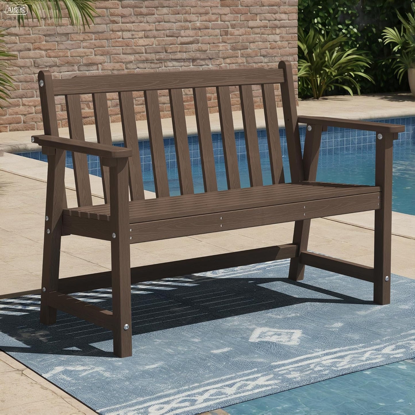 Ciokea 44" Outdoor Bench, HDPE Weatherproof Garden Bench, 2-Person Porch Benches with 550 Lbs, Waterproof Patio Benches for Outside Balcony Deck Backyard, Brown