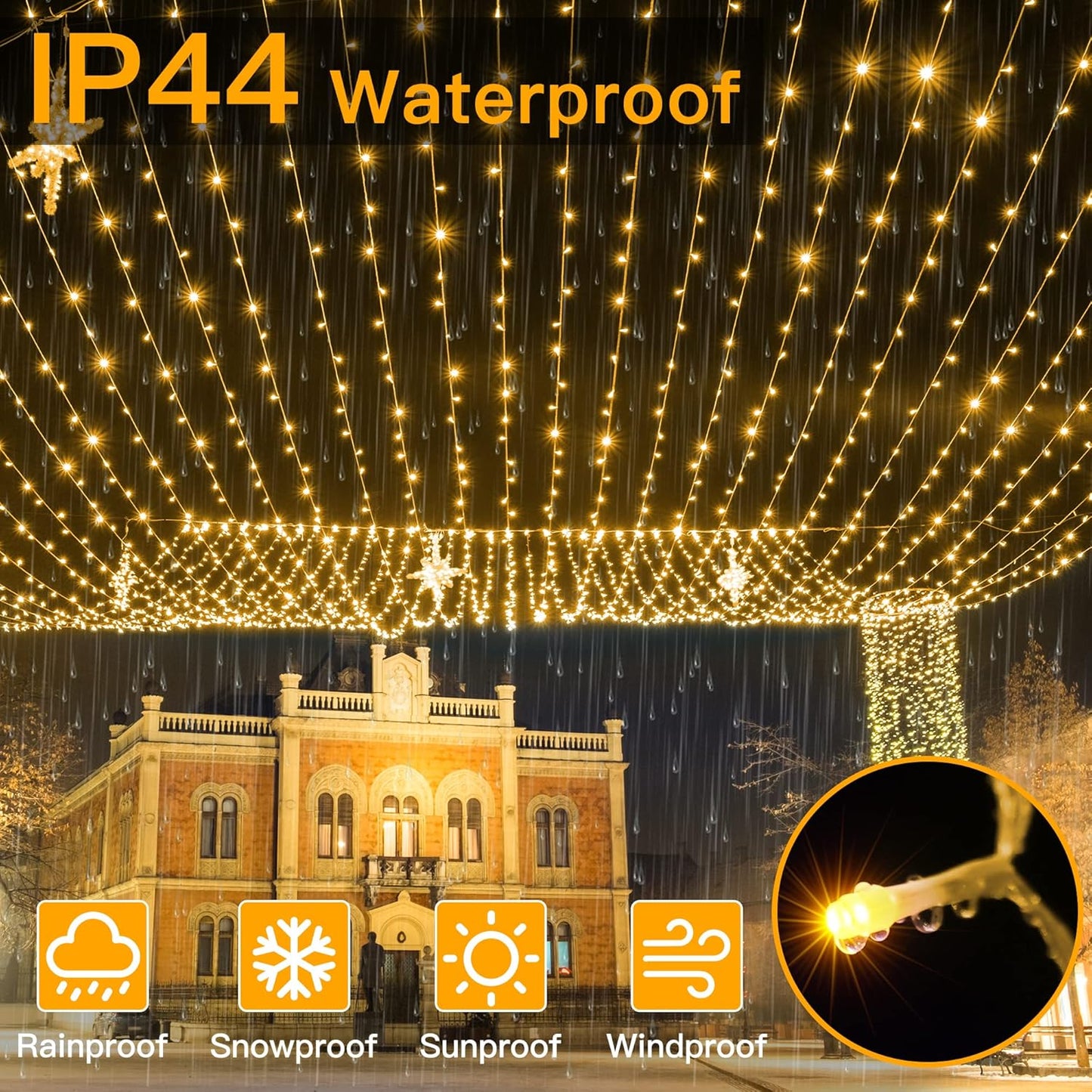 Ollny Outdoor String Lights 800LED 262FT, Warm White Waterproof Fairy Light with Remote Plug in, 8 Modes Timers Dimmable Christmas Lights for Outside Indoor Bedroom Patio Camping Garden