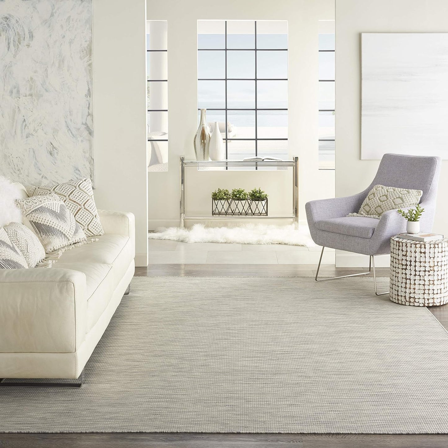 Nourison Positano Indoor-Outdoor Light Grey 5' x 7' Area Rug, Easy Cleaning, Non Shedding, Bed Room, Living Room, Dining Room, Backyard, Deck, Patio (5x7)
