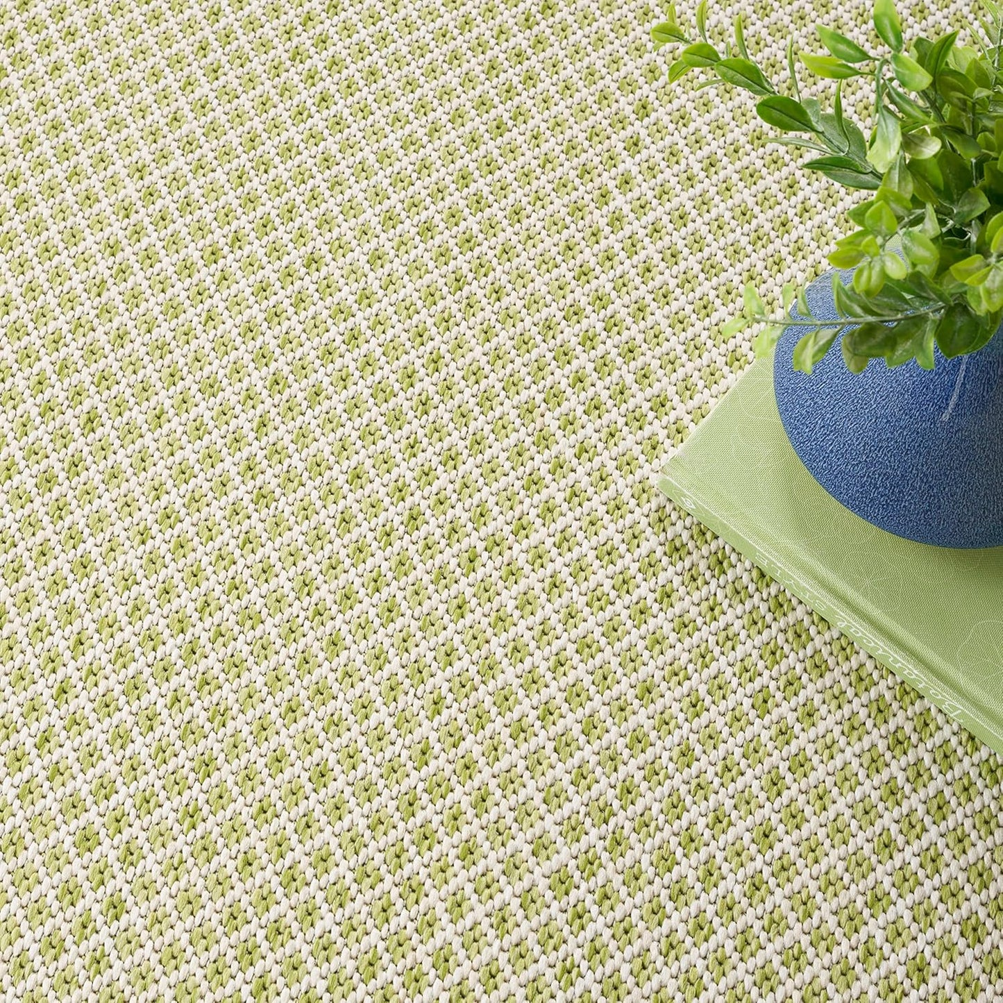 Nourison Home Courtyard Indoor/Outdoor Ivory Green 5' x Square Area Rug, Easy Cleaning, Non Shedding, Bed Room, Living Room, Dining Room, Backyard, Deck, Patio (5 Square)