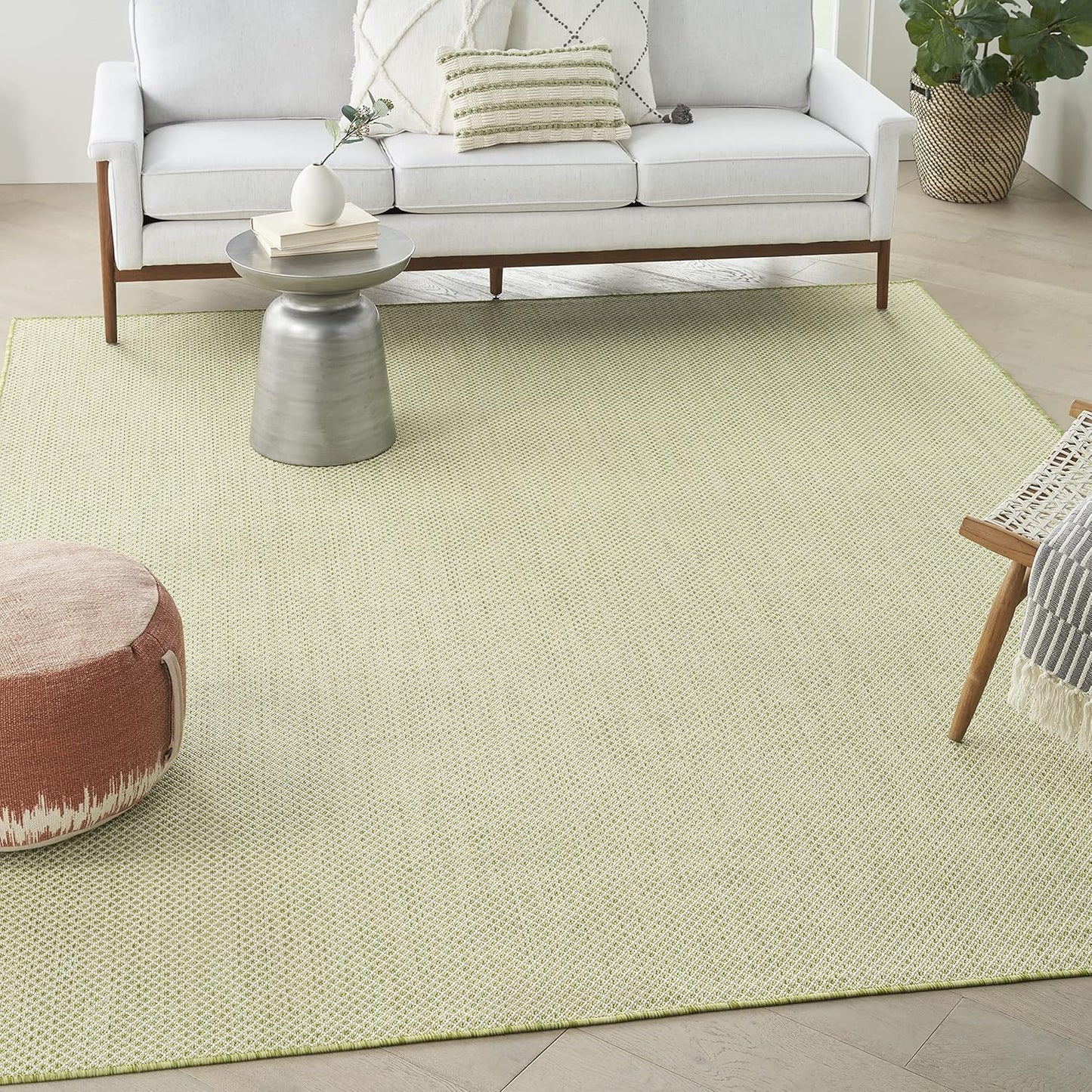 Nourison Home Courtyard Indoor/Outdoor Ivory Green 7' x 10' Area Rug, Geometric, Easy Cleaning, Non Shedding, Bed Room, Living Room, Dining Room, Deck, Patio, Backyard (7x10)