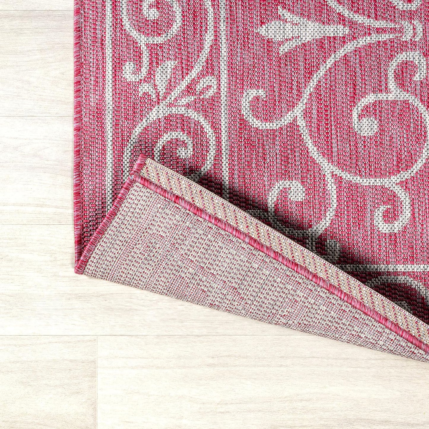 JONATHAN Y SMB106J-5 Charleston Vintage Filigree Textured Weave Indoor Outdoor Area Rug, Classic Traditional Easy-Cleaning,Bedroom,Kitchen,Backyard,Patio,Non Shedding, 5 X 8, Fuchsia/Light Gray
