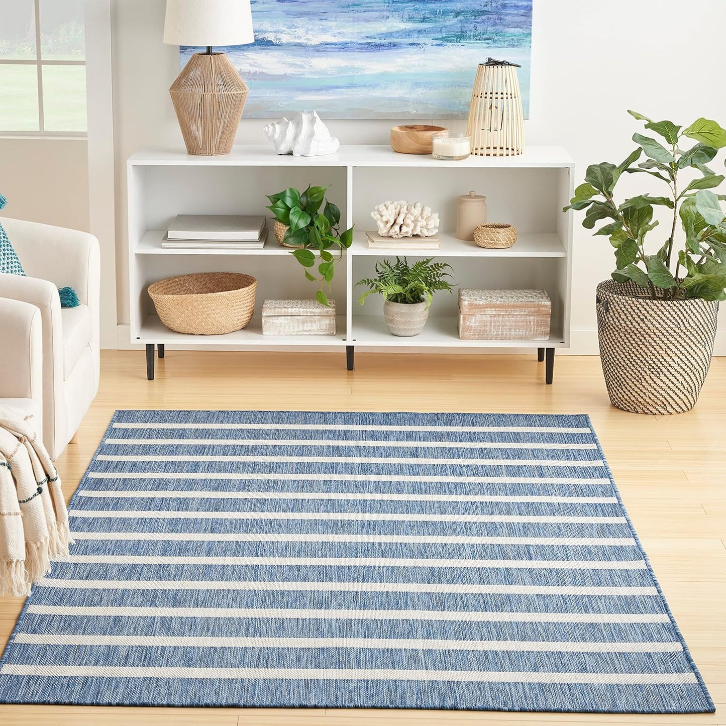 Nourison Home Positano Indoor/Outdoor Navy Ivory 5' x 7' Area Rug, Easy Cleaning, Non Shedding, Bed Room, Living Room, Dining Room, Deck, Backyard, Patio (5x7)