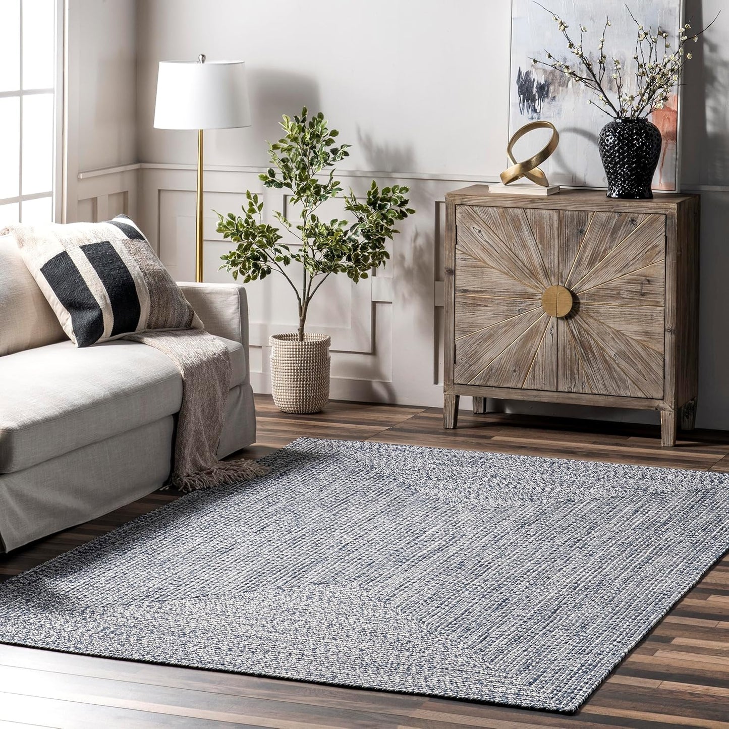 nuLOOM 2' x 12' Solid Hand Braided Indoor/Outdoor Area Rug, Pet-Friendly, High Traffic, Weather Resistant, for Patio, Balcony, Bedroom, Living, Dining Room, Wynn Navy