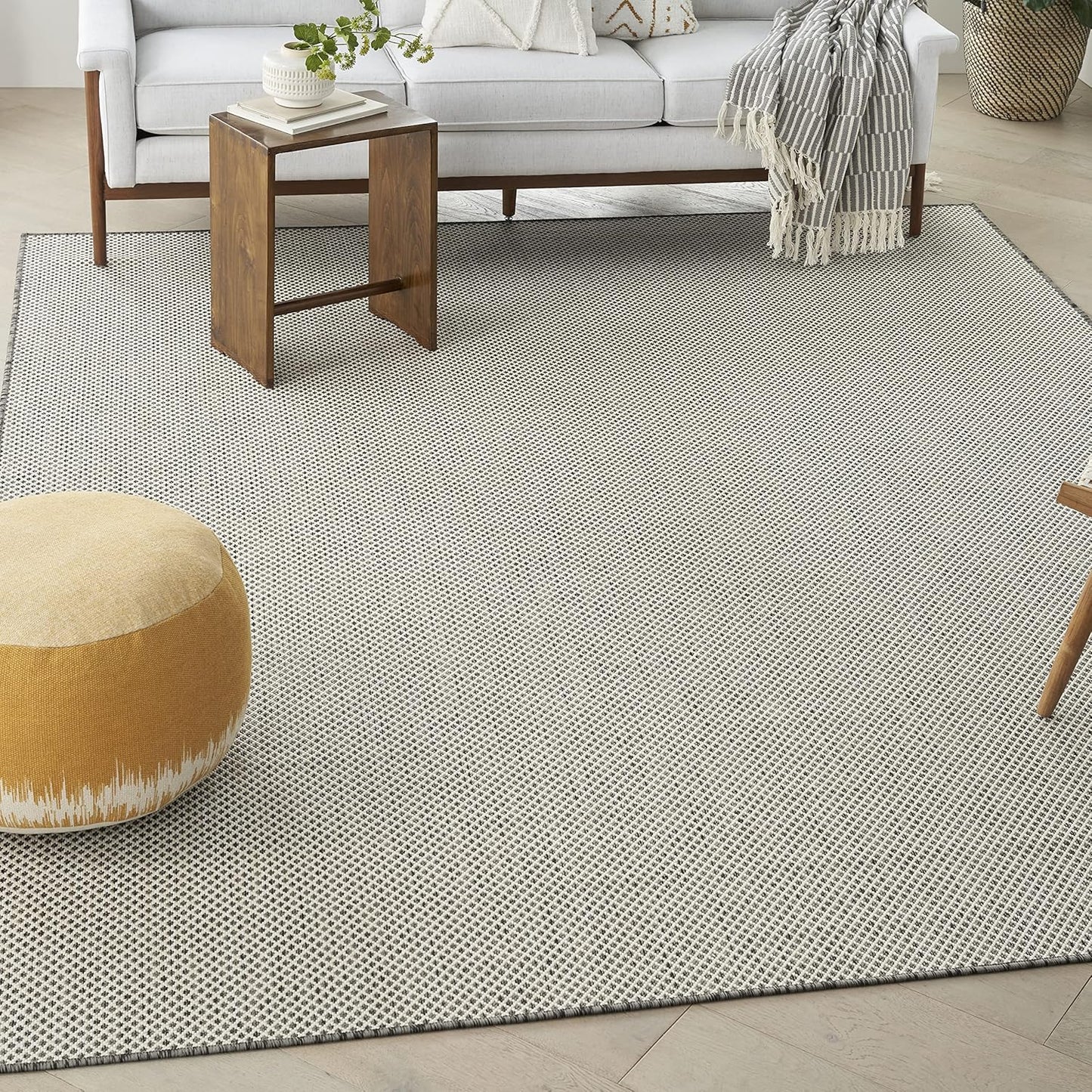 Nourison Home Courtyard Indoor/Outdoor Ivory Charcoal 7' x 10' Area Rug, Geometric, Easy Cleaning, Non Shedding, Bed Room, Living Room, Dining Room, Deck, Patio, Backyard (7x10)