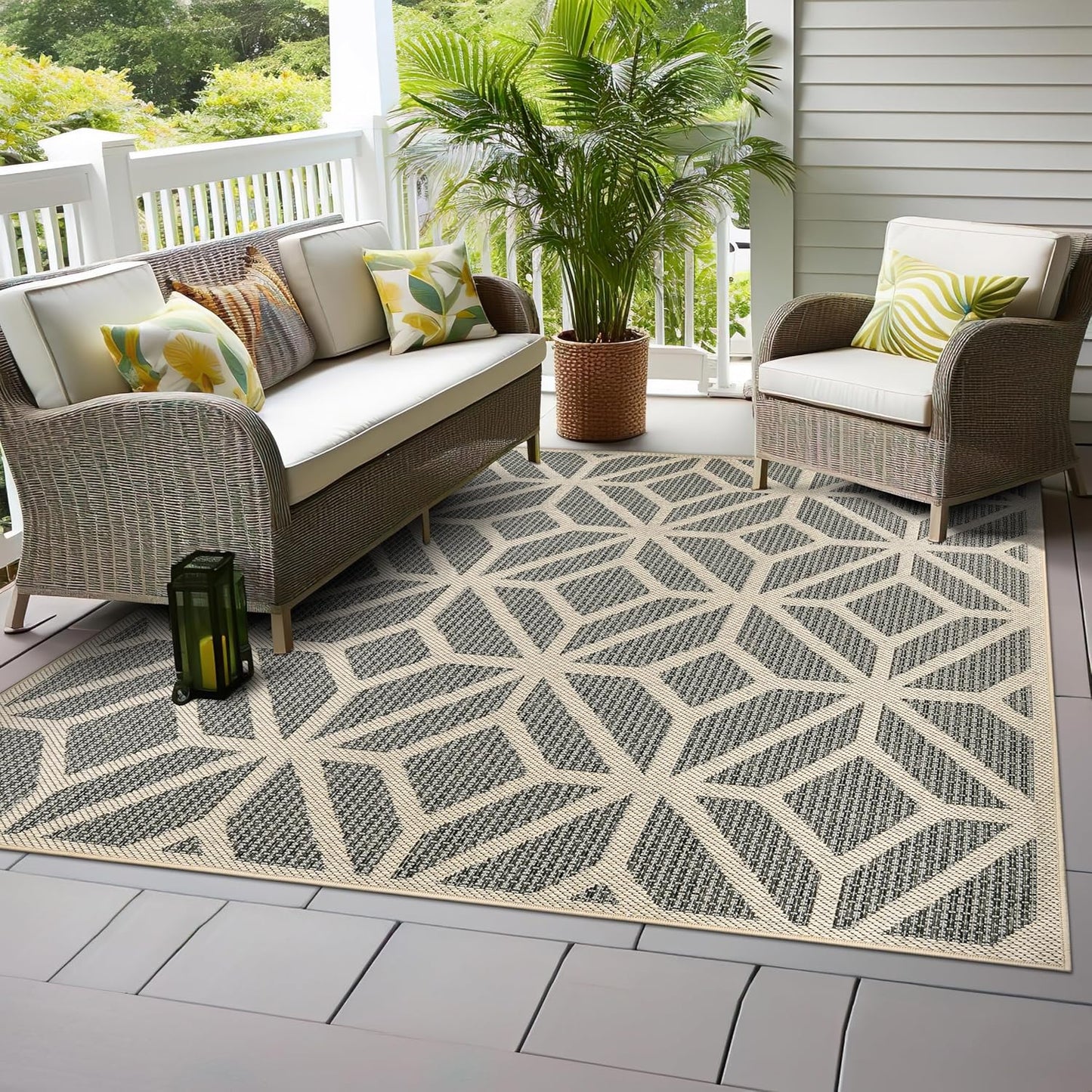 Rugshop Contemporary Geometric Indoor/Outdoor Square Rug 6' 6" Blue