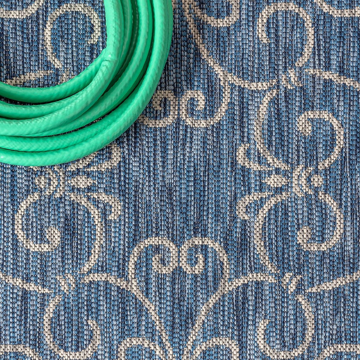 JONATHAN Y SMB106D-210 Charleston Vintage Filigree Textured Weave Indoor Outdoor Runner Rug Classic Coastal Easy-Cleaning Bedroom Kitchen Backyard Patio Non Shedding, 2 X 10, Navy/Gray