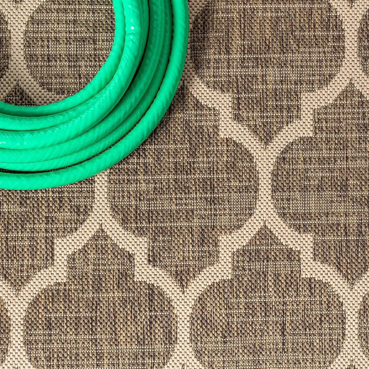 Eyely BMS109A-5R Santa Monica Trebol Moroccan Trellis Textured Weave Indoor/Outdoor Area Rug Coastal;Bohemian, Bedroom, Backyard, Patio, Easy-Cleaning, Non-Shedding, 5' Round, Brown/Beige