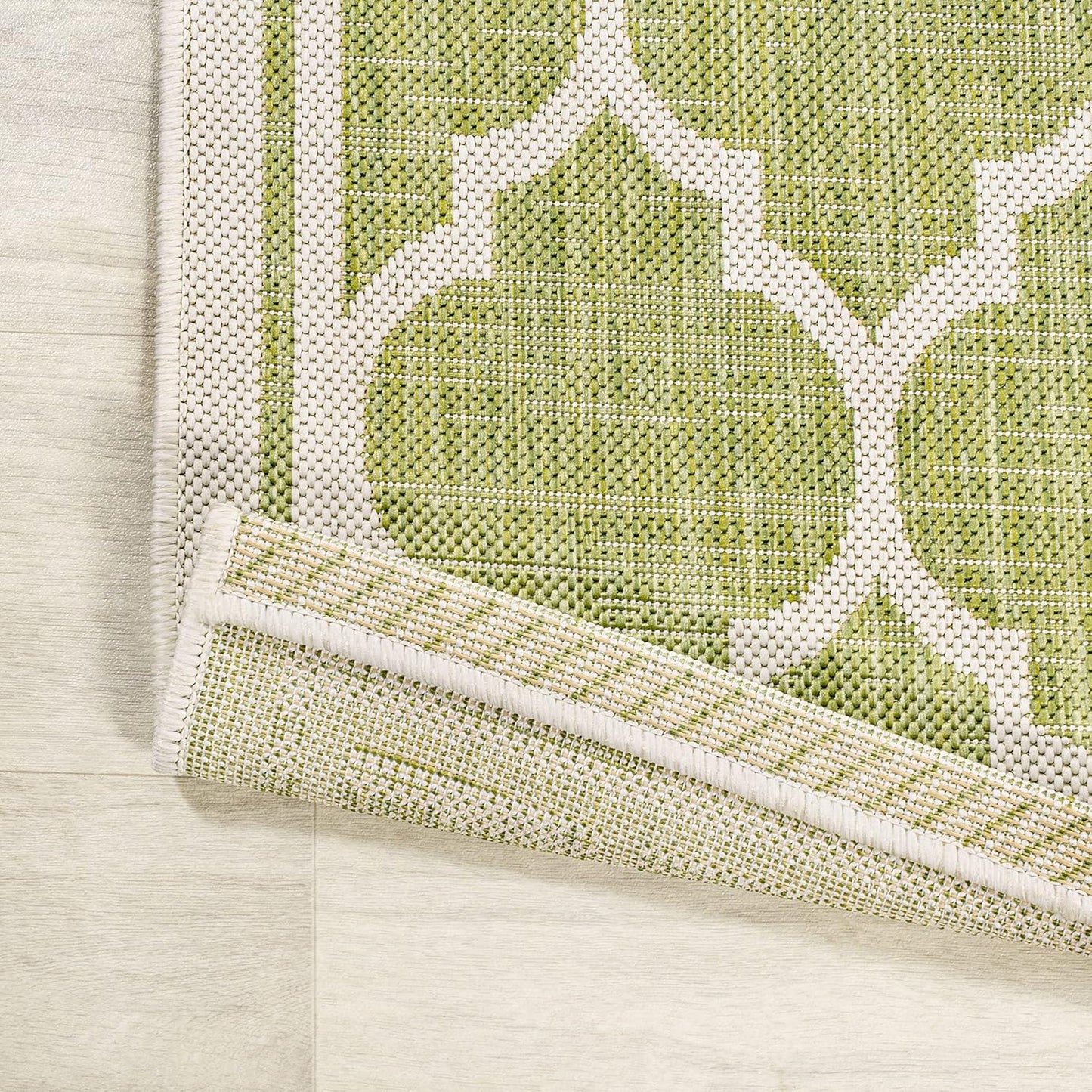 Eyely BMS109G-210 Santa Monica Trebol Moroccan Trellis Textured Weave Indoor/Outdoor Runner Rug Coastal;Bohemian, Bedroom, Backyard, Patio, Easy-Cleaning, Non-Shedding, 2 X 10, Green/Cream