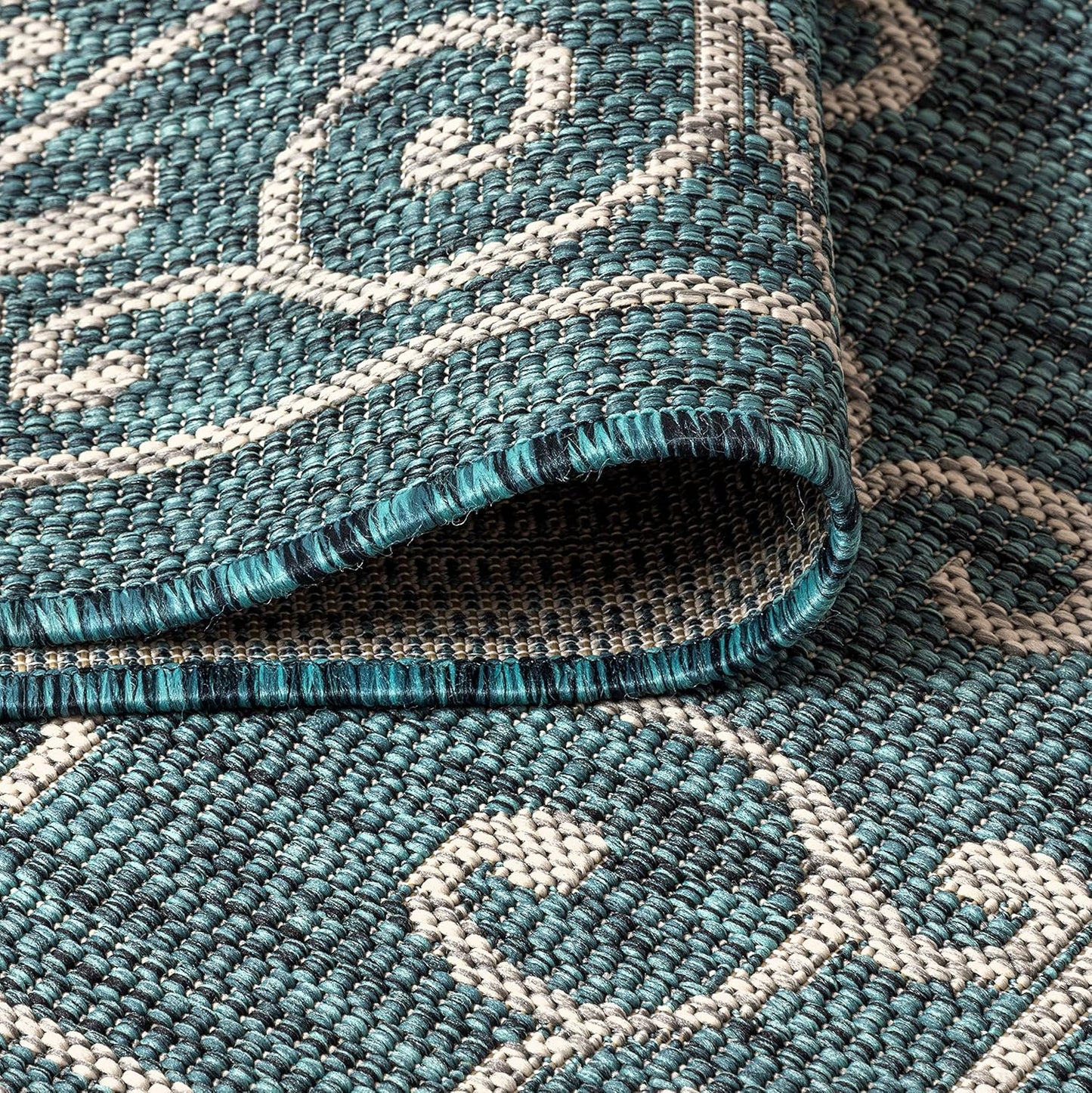JONATHAN Y SMB106F-9R Charleston Vintage Filigree Textured Weave Teal/Gray 9' Round Indoor/Outdoor Area Rug, Pet Friendly, Non-Shedding, Stain Resistant, Easy-Cleaning for Backyard, Patio, Porch
