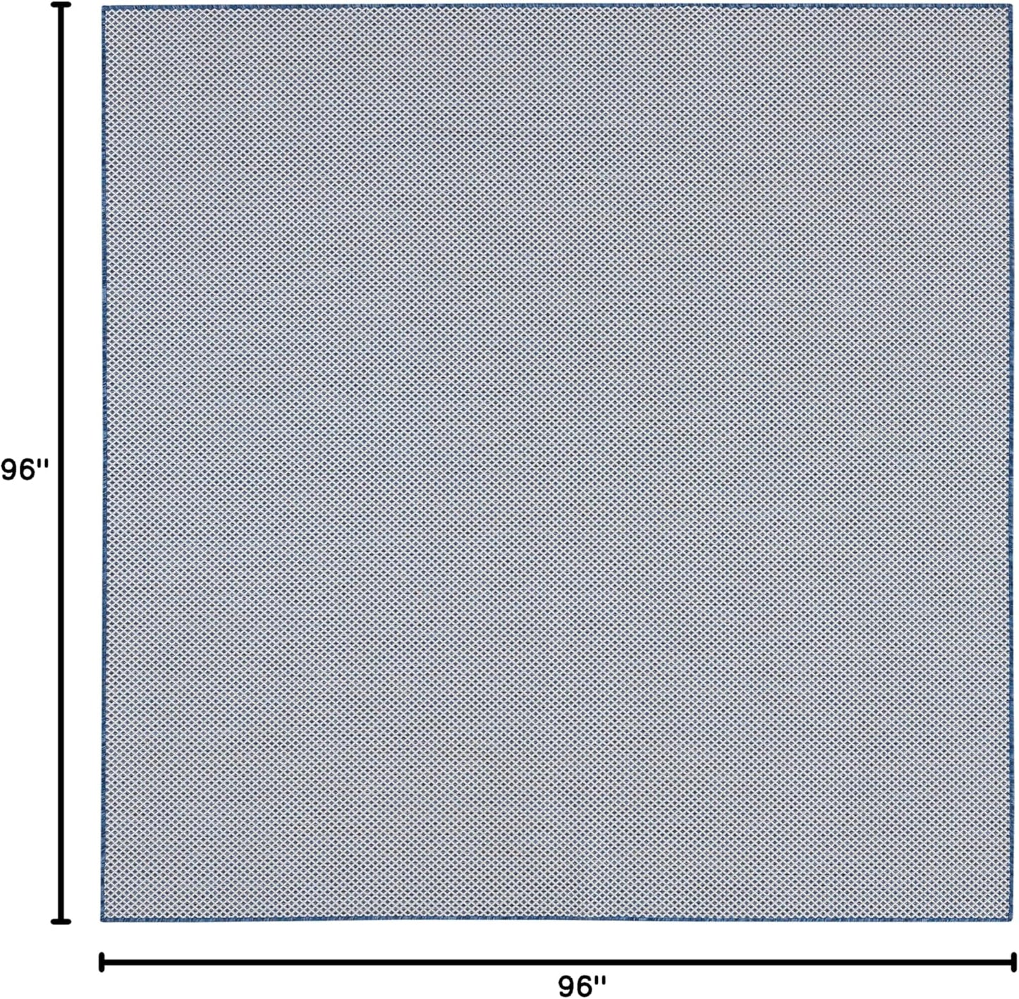 Nourison Home Courtyard Indoor/Outdoor Ivory Blue 8' x Square Area Rug, Easy Cleaning, Non Shedding, Bed Room, Living Room, Dining Room, Backyard, Deck, Patio (8 Square)