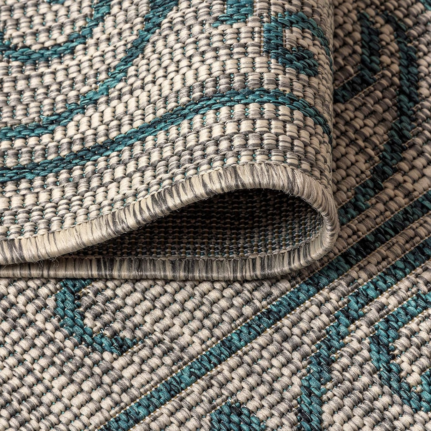 JONATHAN Y SMB106E-5R Charleston Vintage Filigree Textured Weave Gray/Teal 5' Round Indoor/Outdoor Area Rug, Pet Friendly, Non-Shedding, Stain Resistant, Easy-Cleaning for Backyard, Patio, Porch