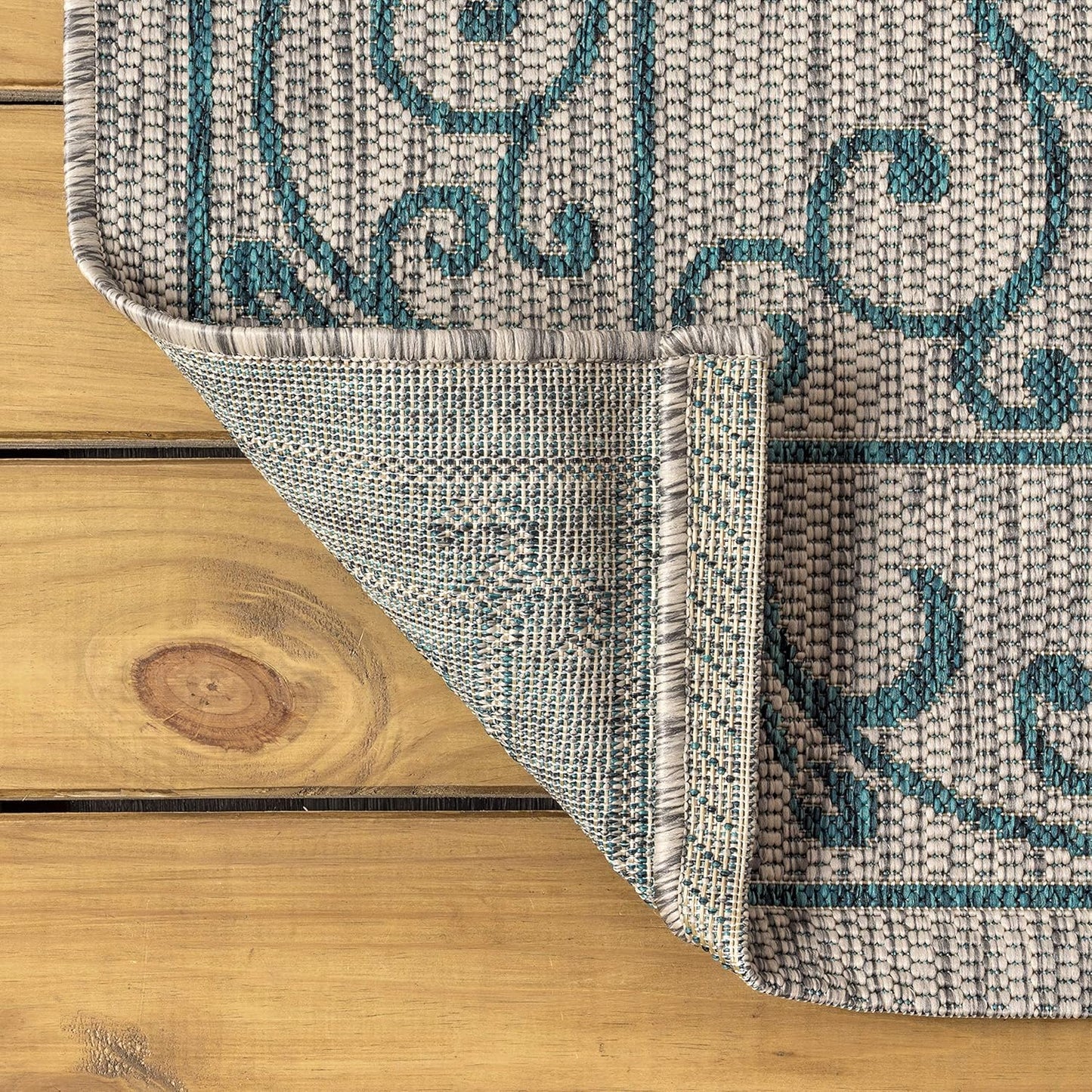 JONATHAN Y SMB106E-6SQ Charleston Vintage Filigree Textured Weave Gray/Teal 6' Square Indoor/Outdoor Area Rug, Pet Friendly, Non-Shedding, Stain Resistant, Easy-Cleaning for Backyard, Patio, Porch