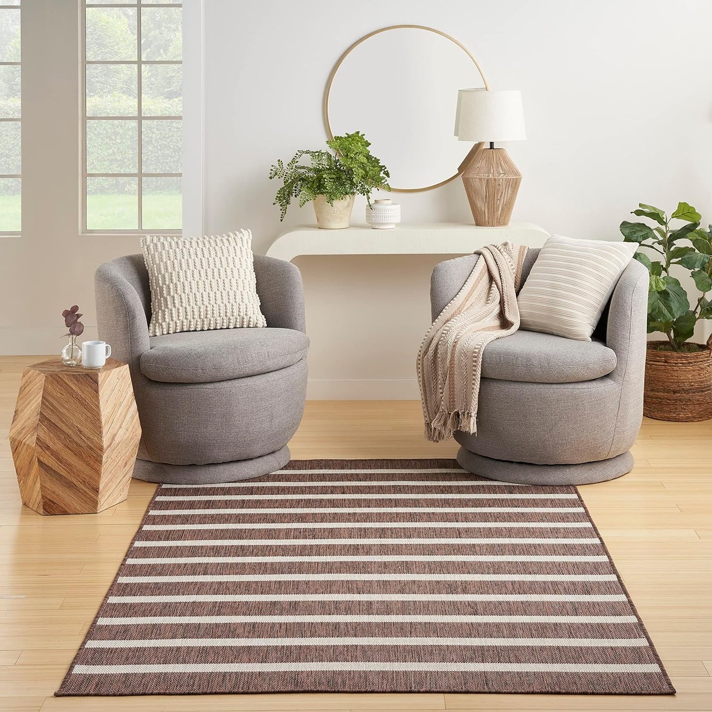 Nourison Home Positano Indoor/Outdoor Natural Ivory 6' x 9' Area Rug, Easy Cleaning, Non Shedding, Bed Room, Living Room, Dining Room, Deck, Backyard, Patio (6x9)