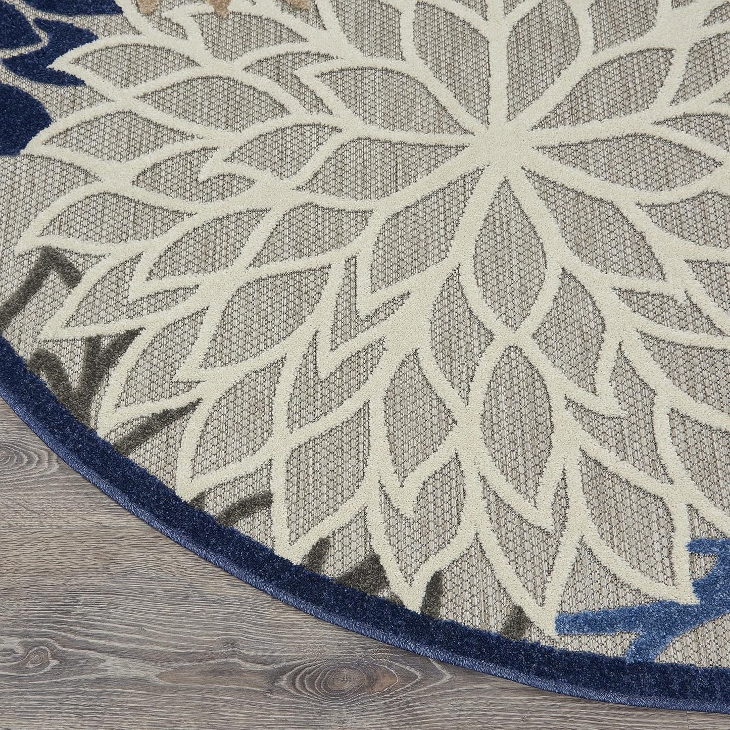 Nourison Aloha Indoor/Outdoor Blue/Multicolor 5'3" x Round Area Rug, Tropical, Botanical, Easy Cleaning, Non Shedding, Bed Room, Living Room, Dining Room, Deck, Backyard, Patio (5 Round)