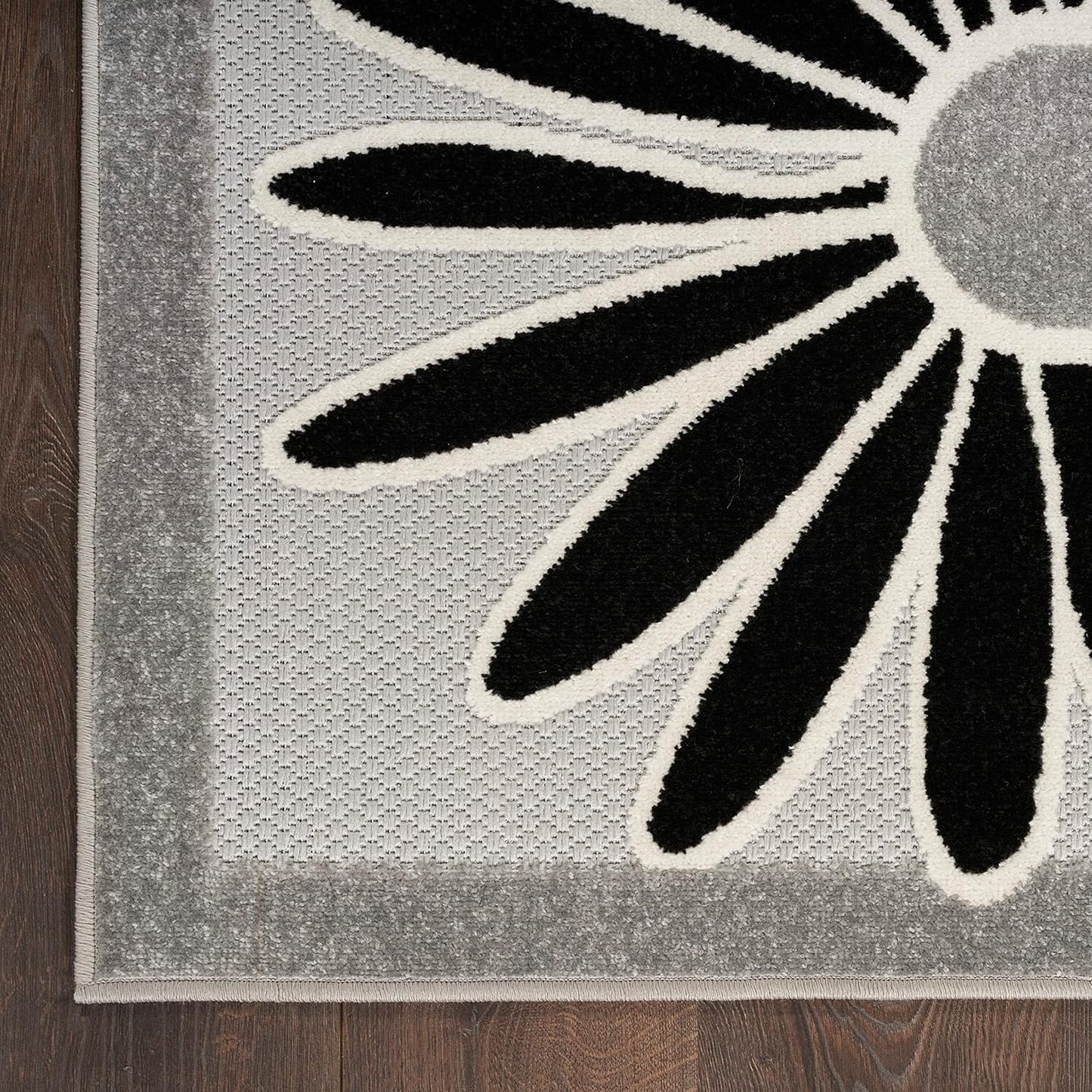 Nourison Home Aloha Black White 2'3" x 8' Area Rug, Easy Clean, Non Shedding, Bed Room, Living Room, Dining Room, Kitchen (8' Runner)