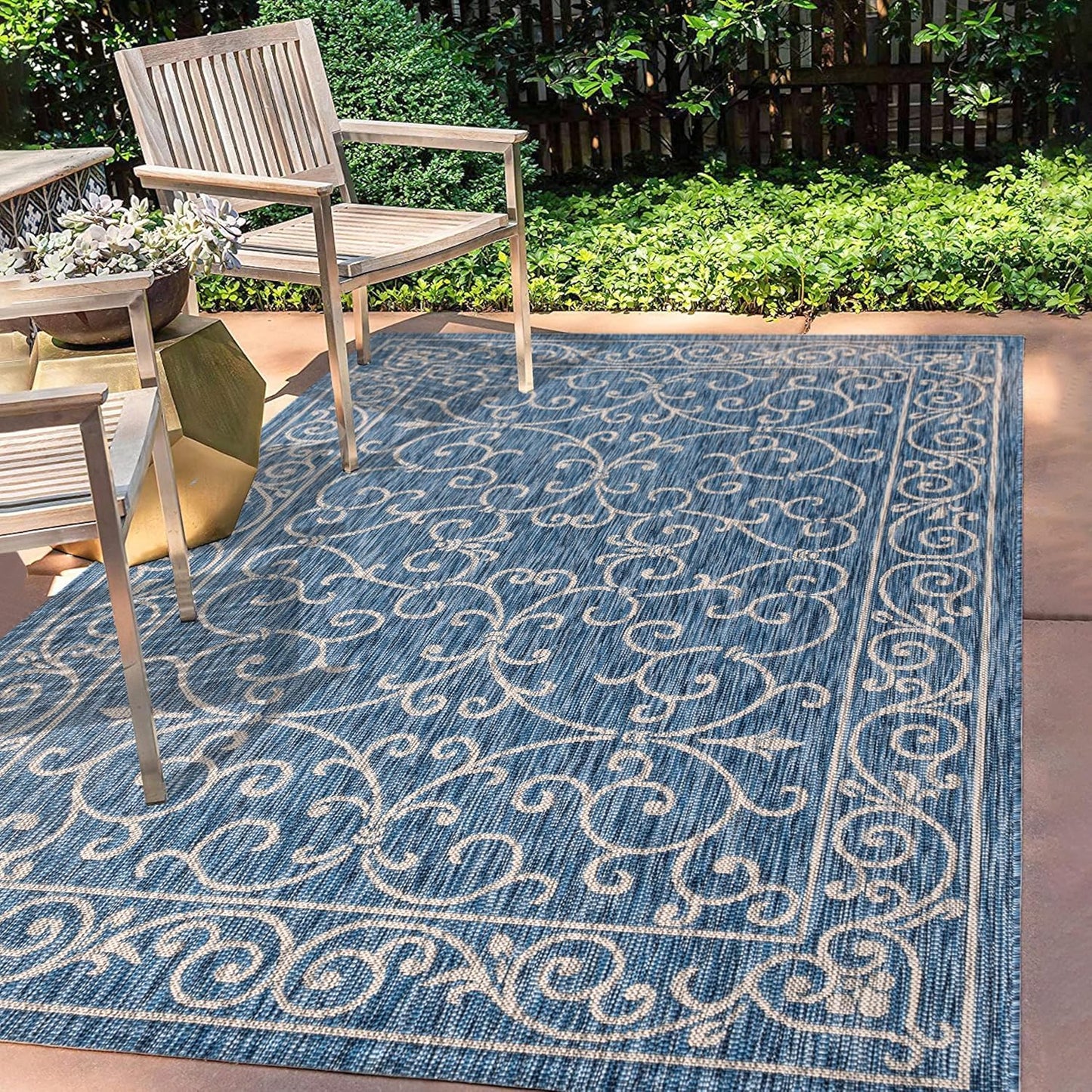 JONATHAN Y SMB106D-3 Charleston Vintage Filigree Textured Weave Indoor/Outdoor Navy/Gray 3 ft. x 5 ft. Area Rug, Classic,Easy-Cleaning,HighTraffic,LivingRoom,Backyard, Non Shedding