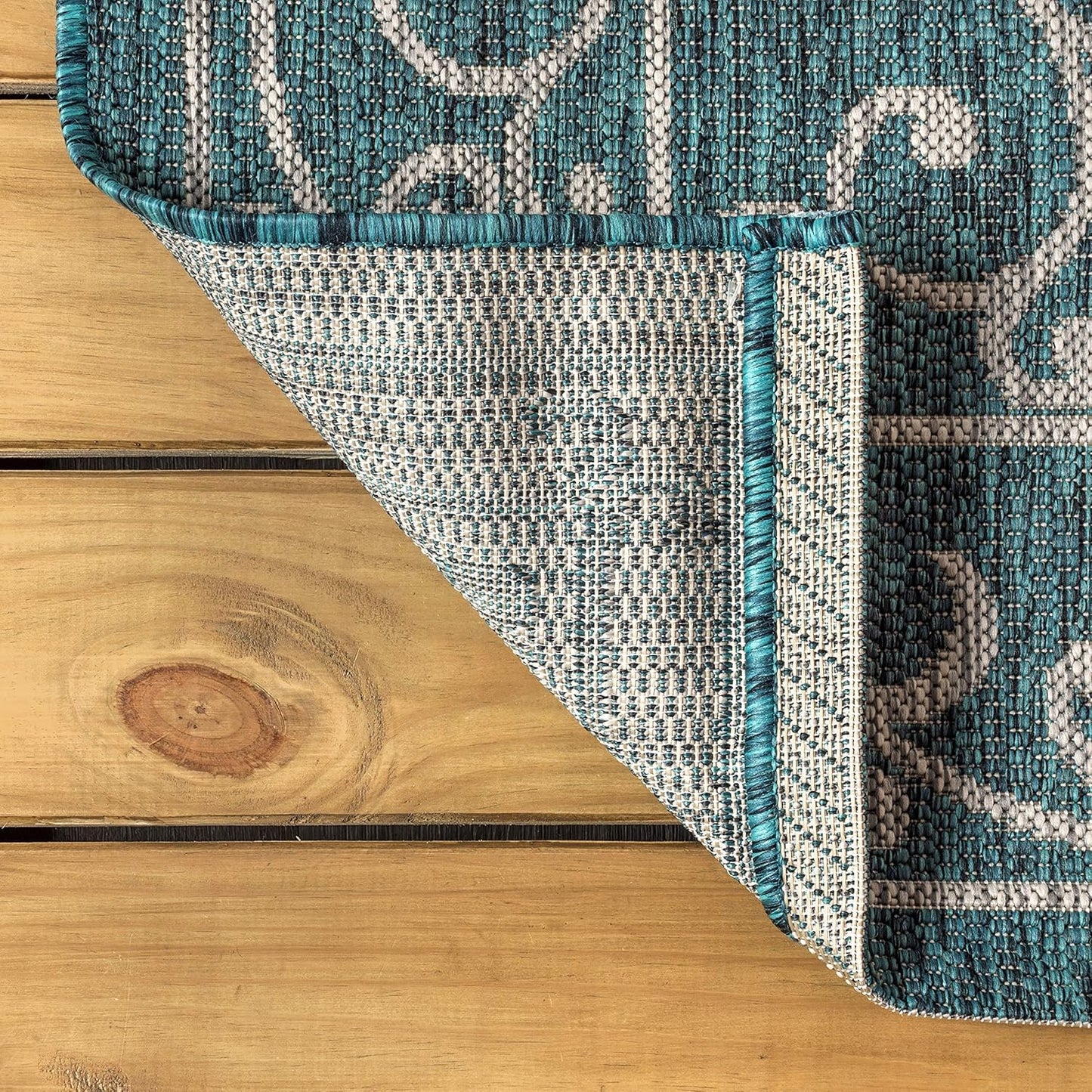 JONATHAN Y SMB106F-9R Charleston Vintage Filigree Textured Weave Teal/Gray 9' Round Indoor/Outdoor Area Rug, Pet Friendly, Non-Shedding, Stain Resistant, Easy-Cleaning for Backyard, Patio, Porch