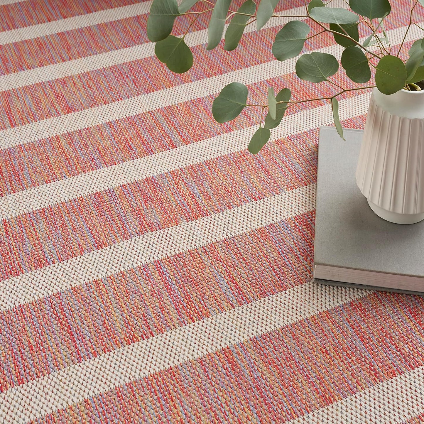 Nourison Home Positano Indoor/Outdoor Rainbow Ivory 5' x 7' Area Rug, Easy Cleaning, Non Shedding, Bed Room, Living Room, Dining Room, Deck, Backyard, Patio (5x7)