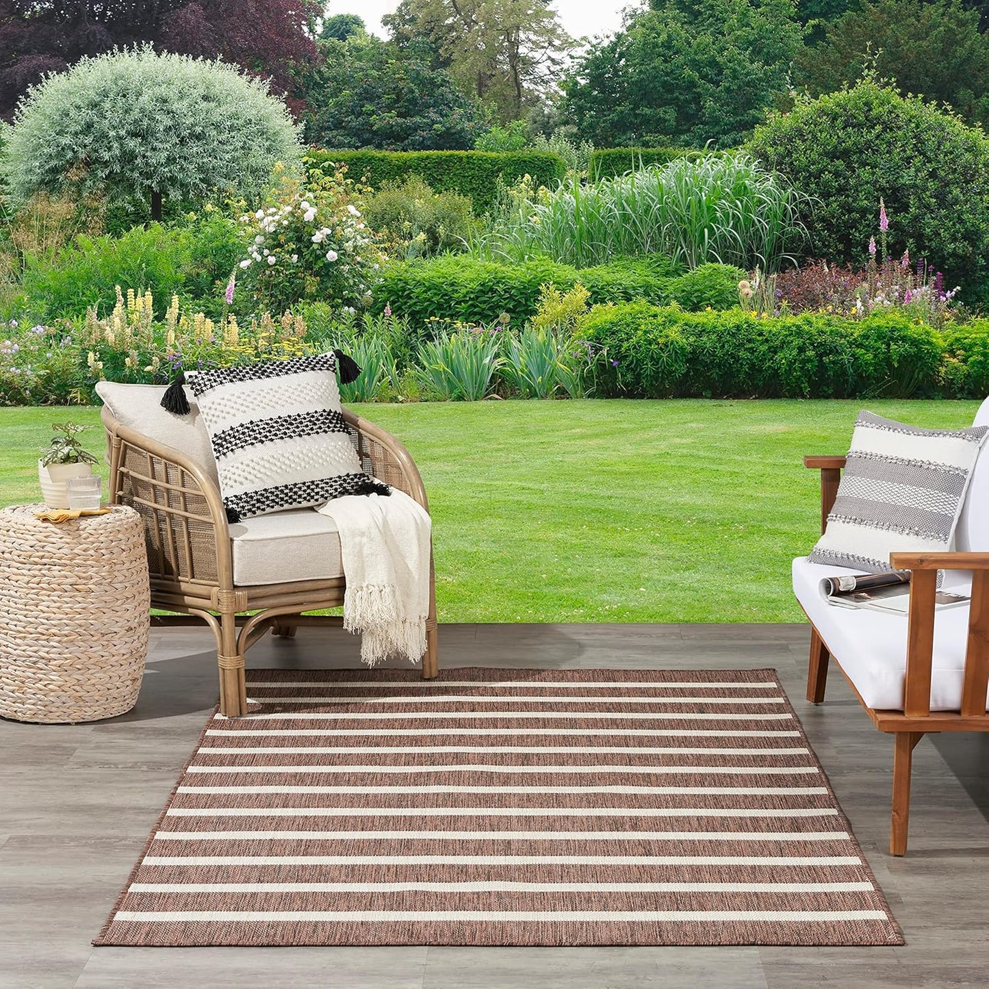 Nourison Home Positano Indoor/Outdoor Natural Ivory 6' x 9' Area Rug, Easy Cleaning, Non Shedding, Bed Room, Living Room, Dining Room, Deck, Backyard, Patio (6x9)