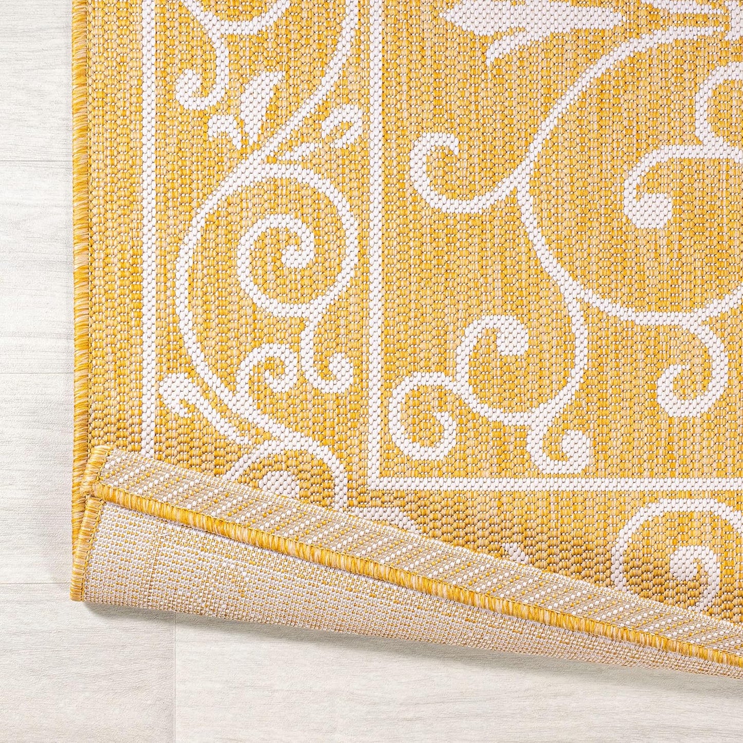JONATHAN Y SMB106L-5 Charleston Vintage Filigree Textured Weave Indoor Outdoor Area Rug, Classic Traditional Easy-Cleaning,Bedroom,Kitchen,Backyard,Patio,Non Shedding, 5 X 8, Yellow/Cream