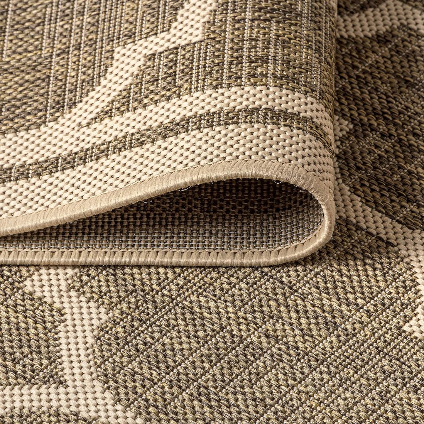 Eyely BMS109A-5SQ Santa Monica Trebol Moroccan Trellis Textured Weave Indoor/Outdoor Area Rug Coastal;Bohemian, Bedroom, Backyard, Patio, Easy-Cleaning, Non-Shedding, 5' Square, Brown/Beige