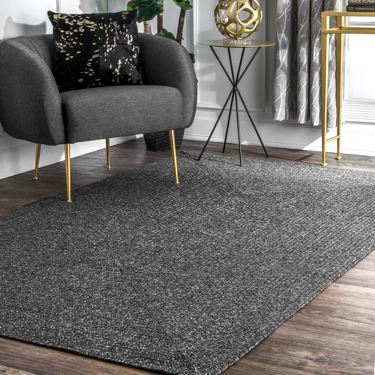 nuLOOM 8' Square Solid Hand Braided Indoor/Outdoor Area Rug, Pet-Friendly, High Traffic, Weather Resistant, for Patio, Balcony, Bedroom, Living, Dining Room, Wynn Charcoal