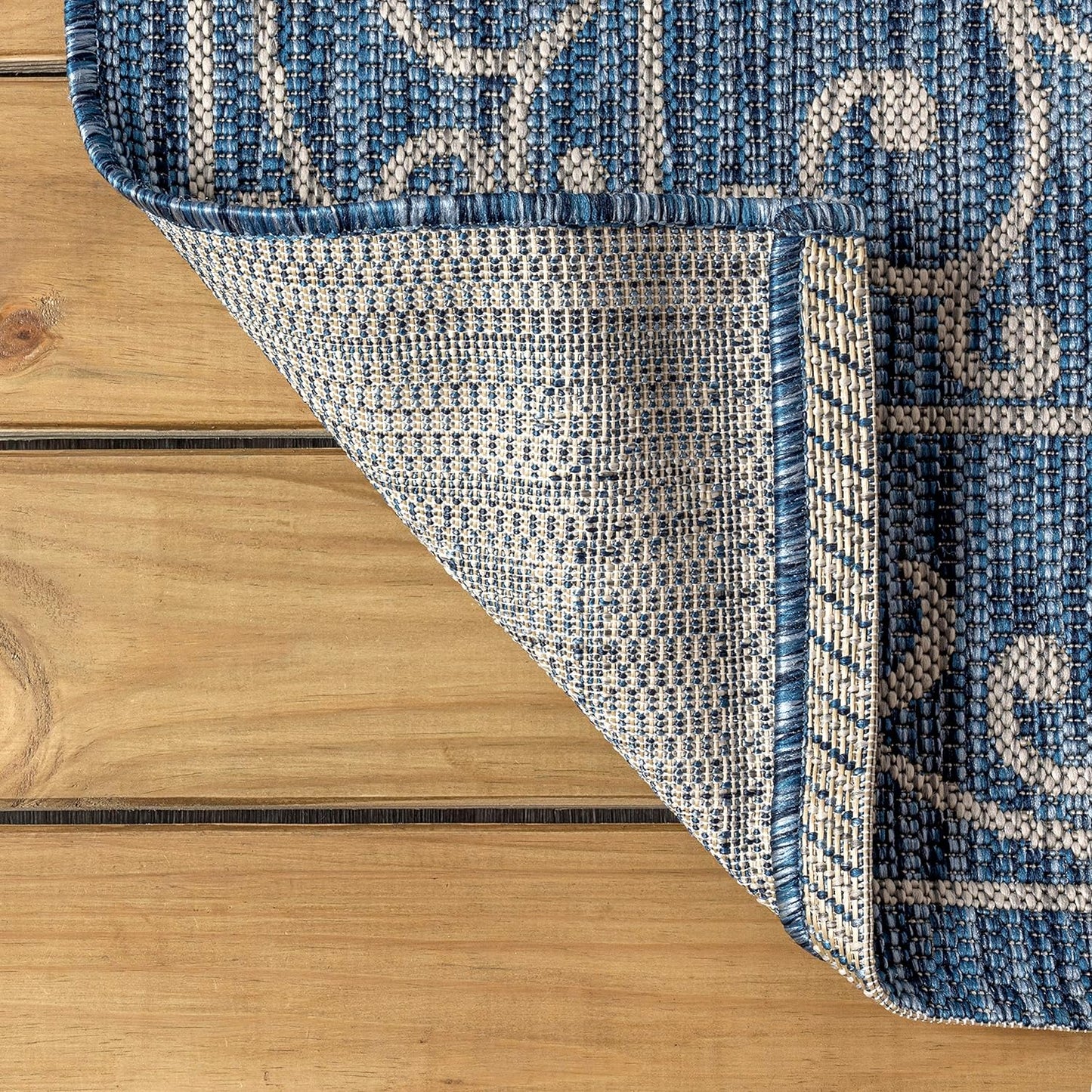 JONATHAN Y SMB106D-5R Charleston Vintage Filigree Textured Weave Indoor Outdoor Area Rug Classic Coastal Easy-Cleaning Bedroom Kitchen Backyard Patio Non Shedding, 5' Round, Navy/Gray