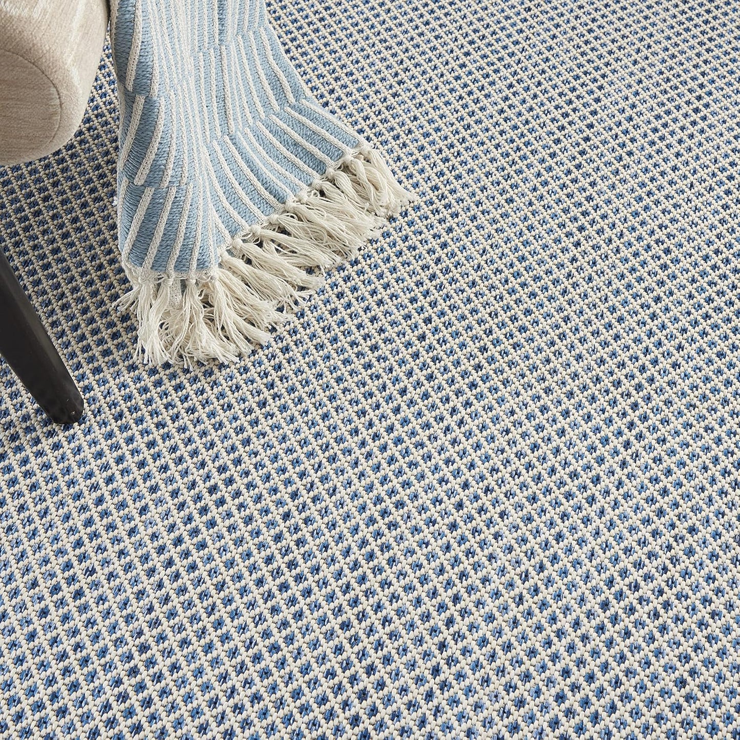 Nourison Courtyard Indoor/Outdoor Ivory Blue 4' x 6' Area Rug, Geometric, Easy Cleaning, Non Shedding, Bed Room, Living Room, Dining Room, Deck, Patio, Backyard (4x6)