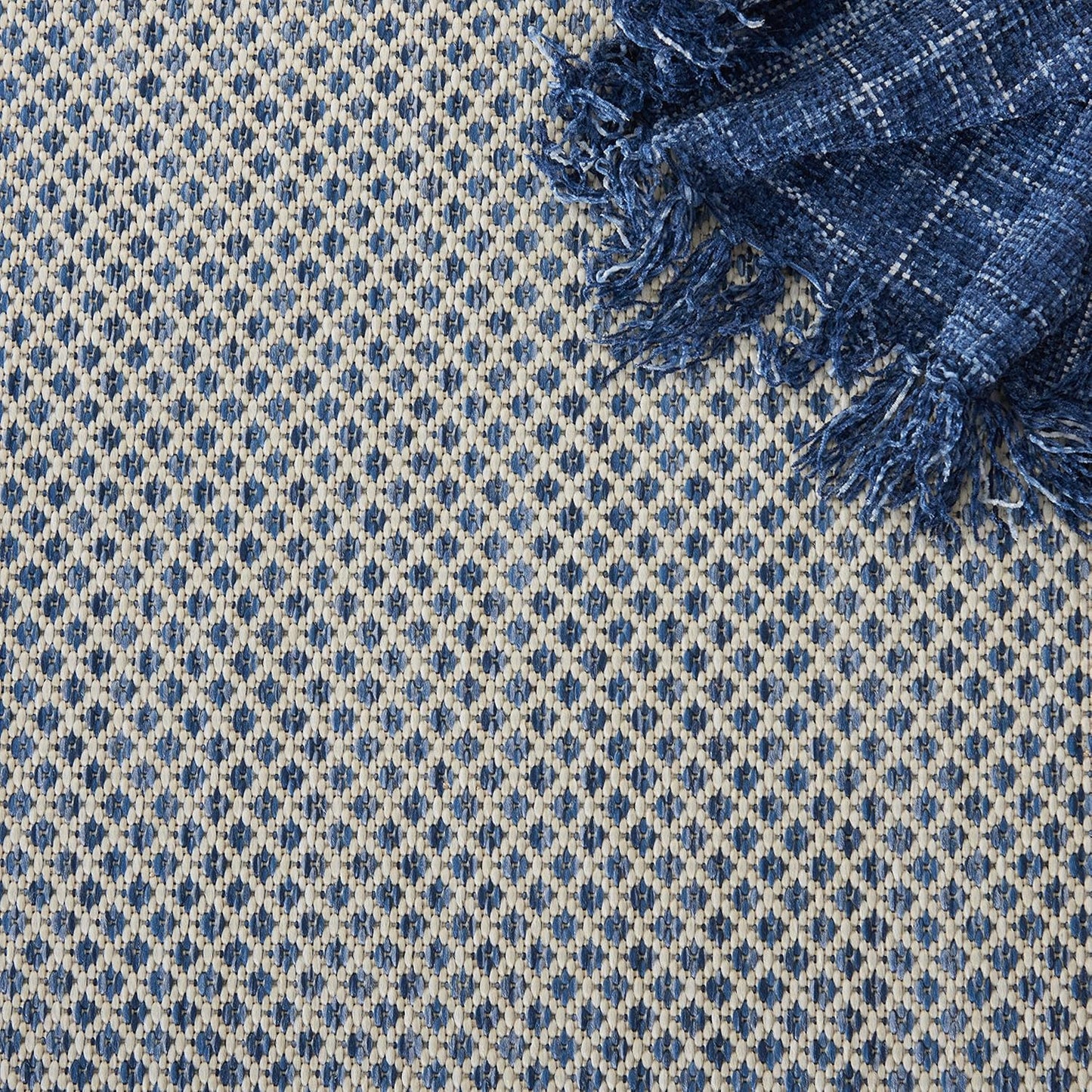Nourison Home Courtyard 108" x 144" Fabric Indoor/Outdoor Rug in Ivory Blue