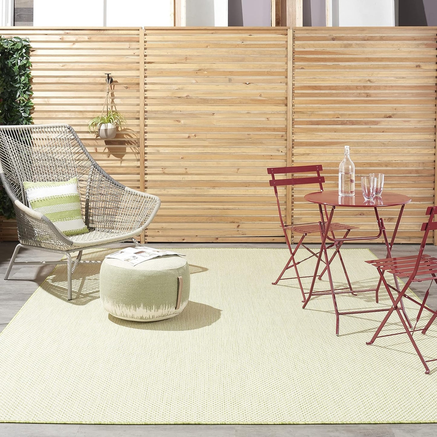 Nourison Home Courtyard Indoor/Outdoor Ivory Green 7' x 10' Area Rug, Geometric, Easy Cleaning, Non Shedding, Bed Room, Living Room, Dining Room, Deck, Patio, Backyard (7x10)