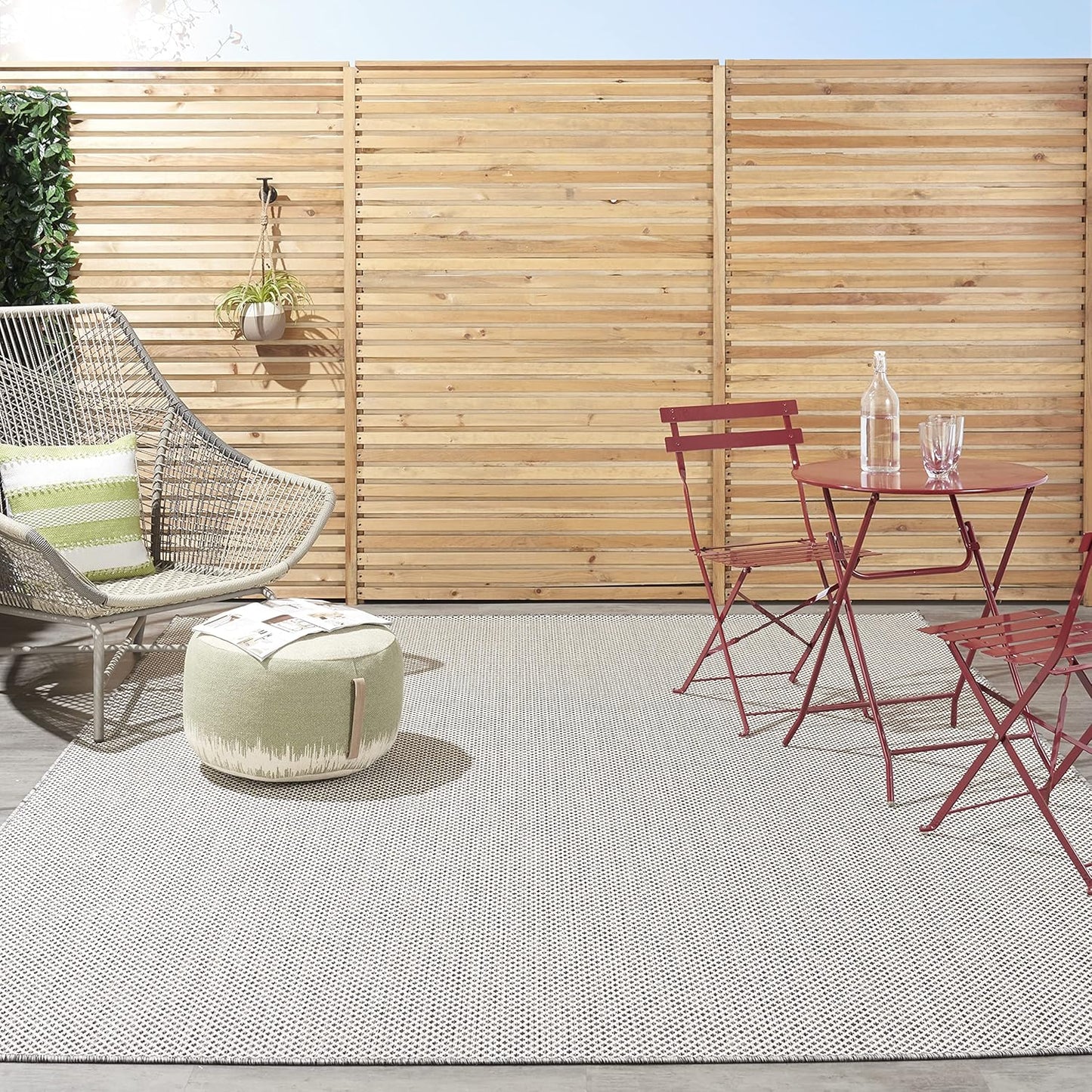 Nourison Courtyard Indoor/Outdoor Ivory Charcoal 9' x 12' Area Rug, Geometric, Easy Cleaning, Non Shedding, Bed Room, Living Room, Dining Room, Deck, Patio, Backyard (9x12)